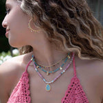 Mixed Gemstones bead necklace with moonstone pendant ~ Gold Plated or Sterling Silver ~ Pearl ~ Rutilated quartz ~ minimalist MN162
