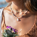Mixed Gemstones bead necklace with moonstone pendant ~ Gold Plated or Sterling Silver ~ Pearl ~ Rutilated quartz ~ minimalist MN162