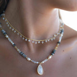 Mixed Gemstones bead necklace with moonstone pendant ~ Gold Plated or Sterling Silver ~ Pearl ~ Rutilated quartz ~ minimalist MN162