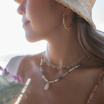 Mixed Gemstones bead necklace with moonstone pendant ~ Gold Plated or Sterling Silver ~ Pearl ~ Rutilated quartz ~ minimalist MN162
