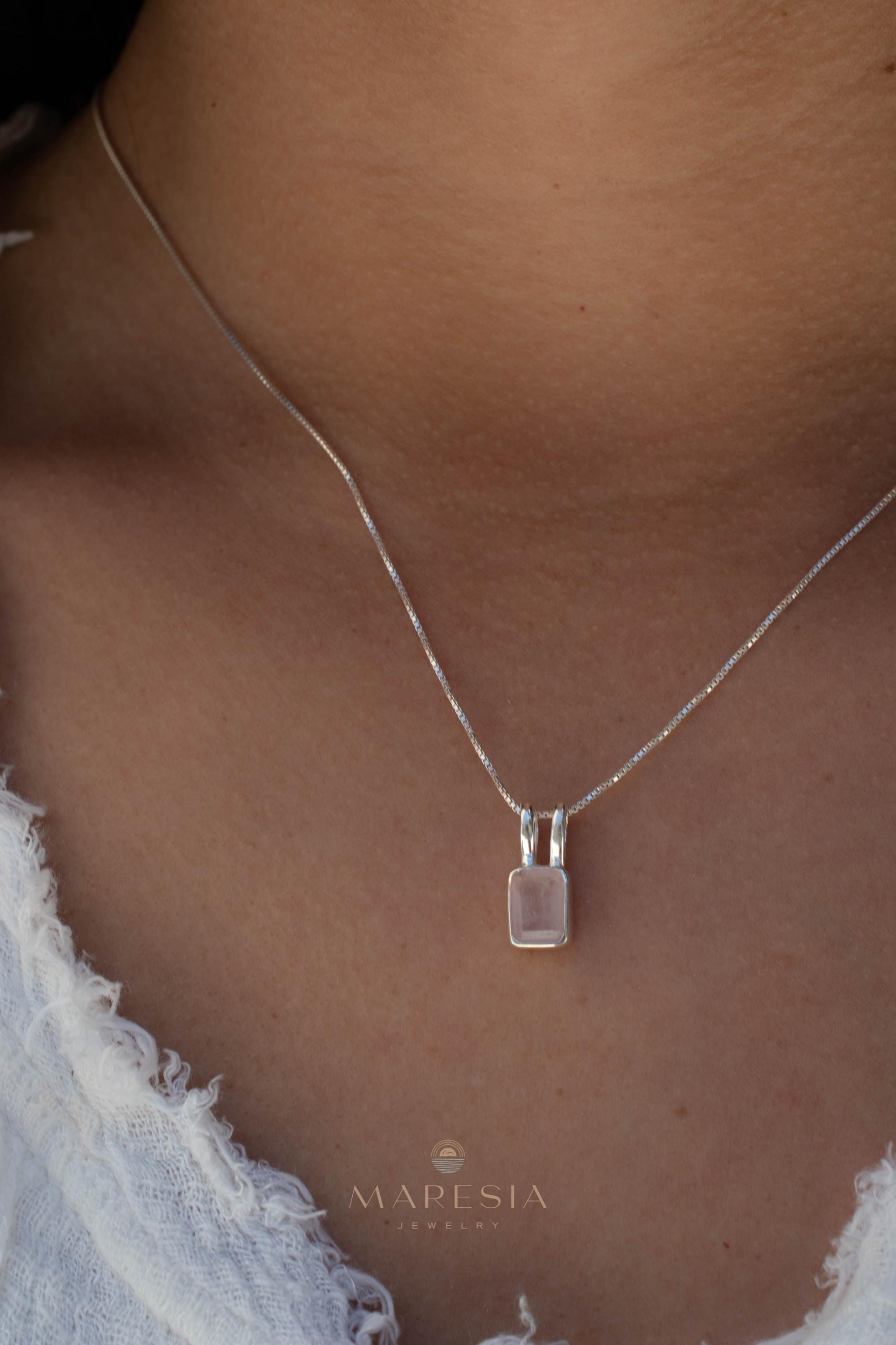 Aqua Chalcedony, Rose Quartz, Moonstone ~ Rectangular ~ Sterling Silver ~ Charm ~ Layered ~ minimalist ~ delicate MP021