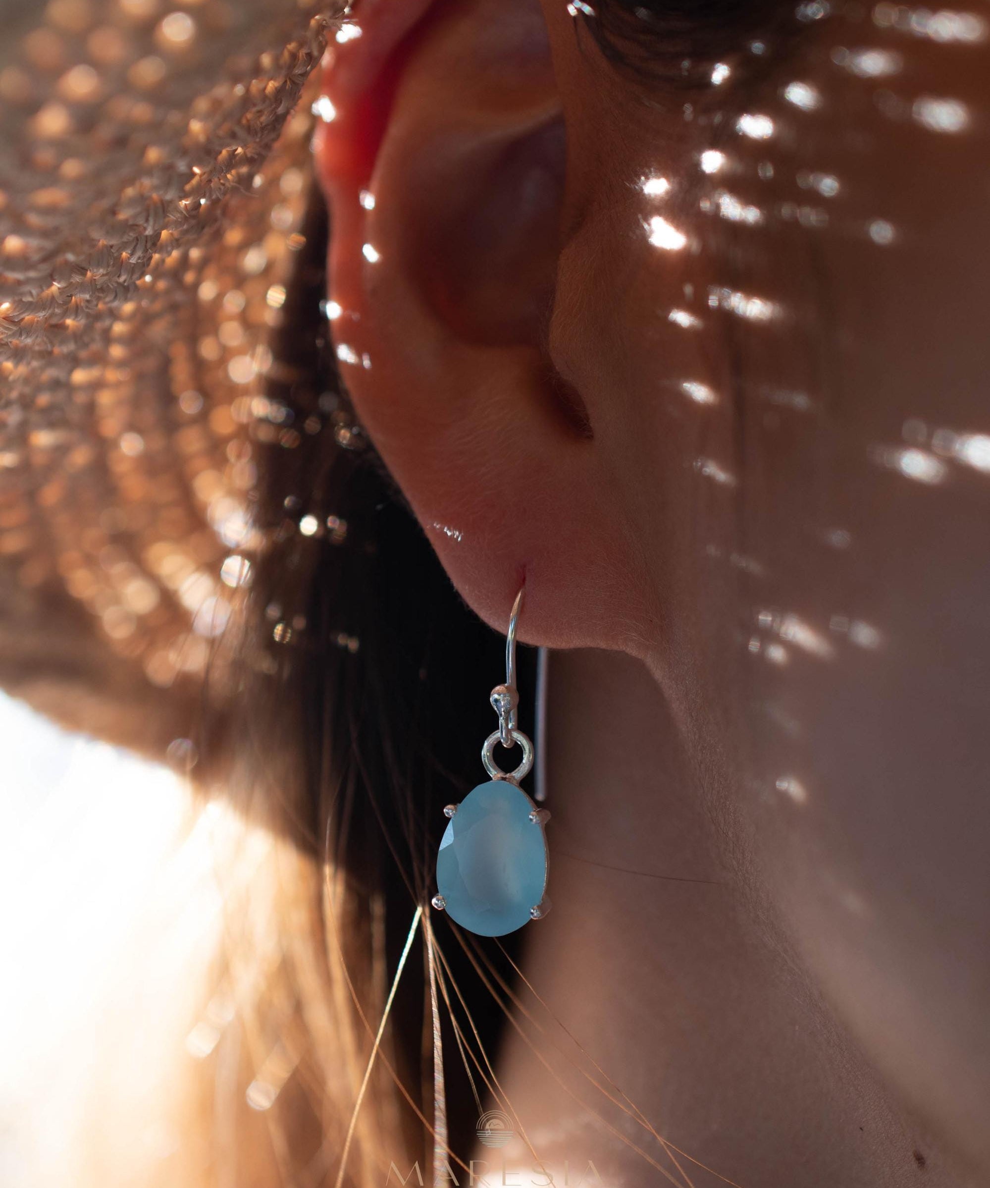 Aqua Chalcedony Earrings~ Sterling Silver 925 ~Dangle Earrings ~Silver Earrings ~Teal Chalcedony ~Tear Drop Gemstone ~ Natural Stone ~ ME009