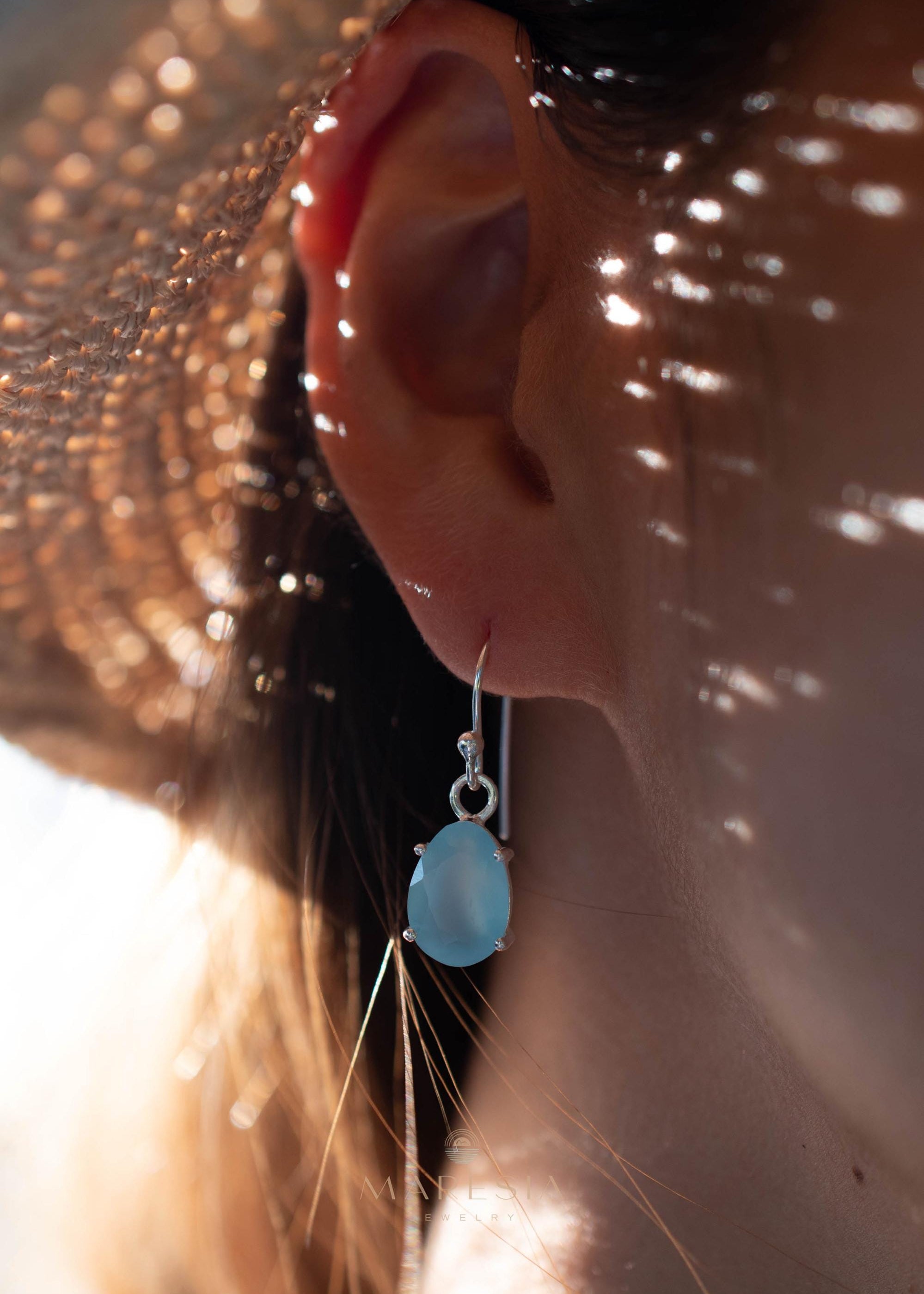 Aqua Chalcedony Earrings~ Sterling Silver 925 ~Dangle Earrings ~Silver Earrings ~Teal Chalcedony ~Tear Drop Gemstone ~ Natural Stone ~ ME009