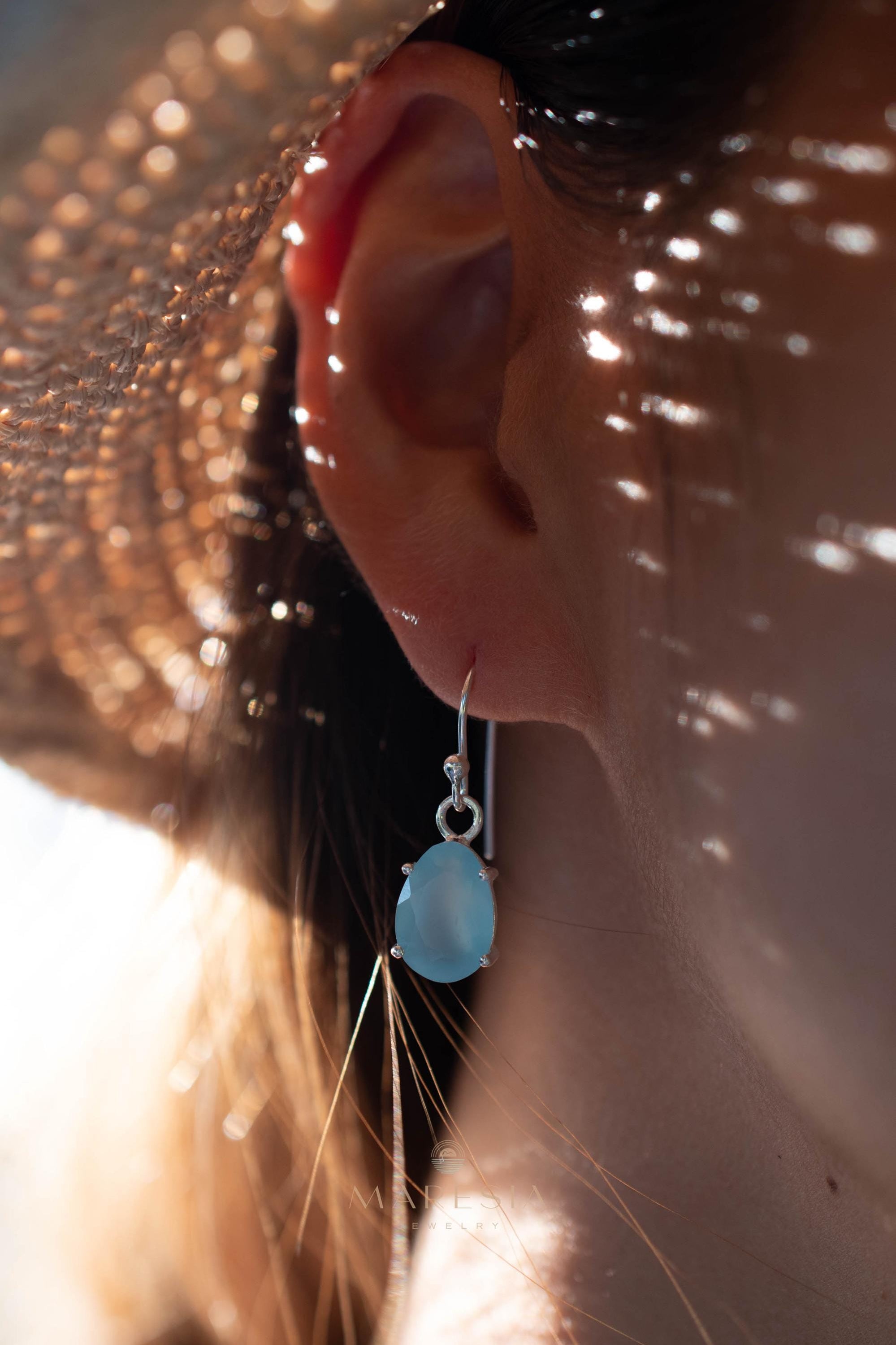 Aqua Chalcedony Earrings~ Sterling Silver 925 ~Dangle Earrings ~Silver Earrings ~Teal Chalcedony ~Tear Drop Gemstone ~ Natural Stone ~ ME009