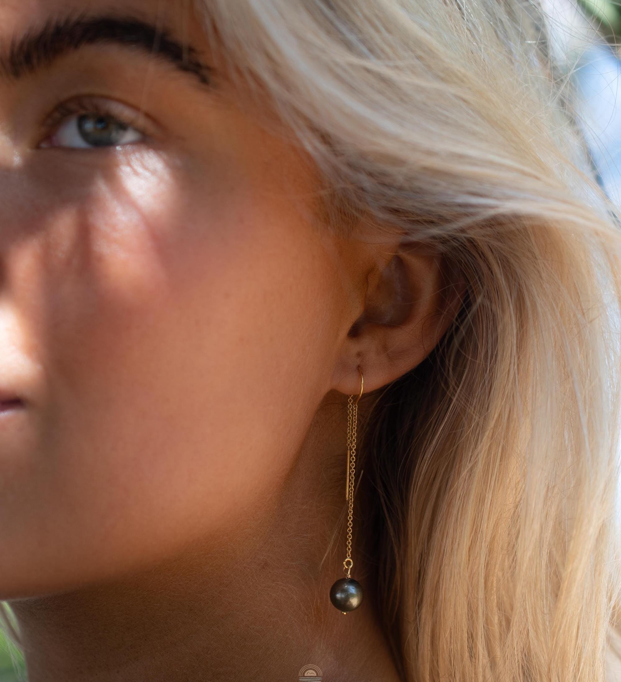Tahitian Pearl Earrings ~ 14k Gold Filled ~ Threader earrings ~ Jewelry ~ Natural ~ Organic ~ Everyday ~ ME226