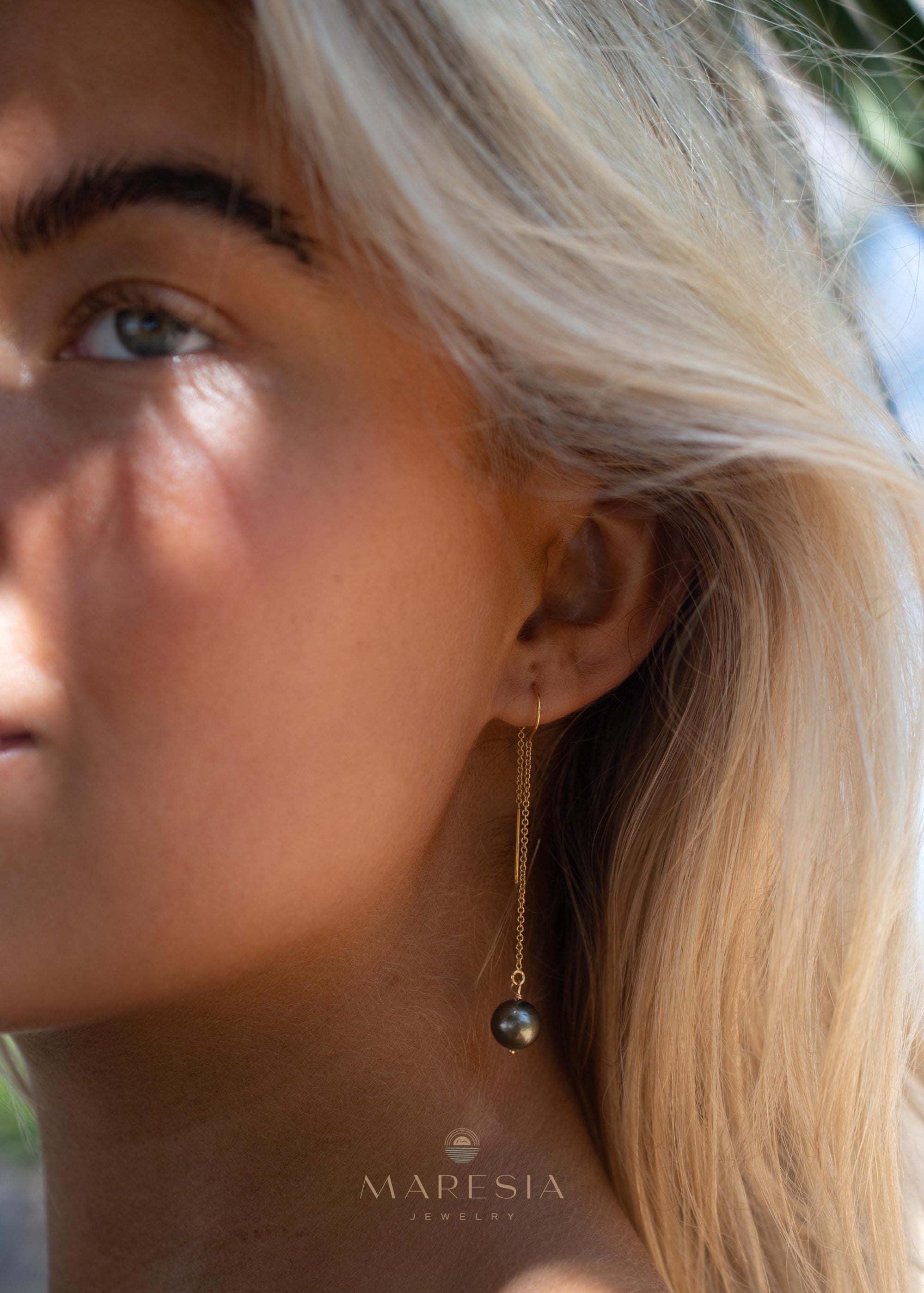 Tahitian Pearl Earrings ~ 14k Gold Filled ~ Threader earrings ~ Jewelry ~ Natural ~ Organic ~ Everyday ~ ME226