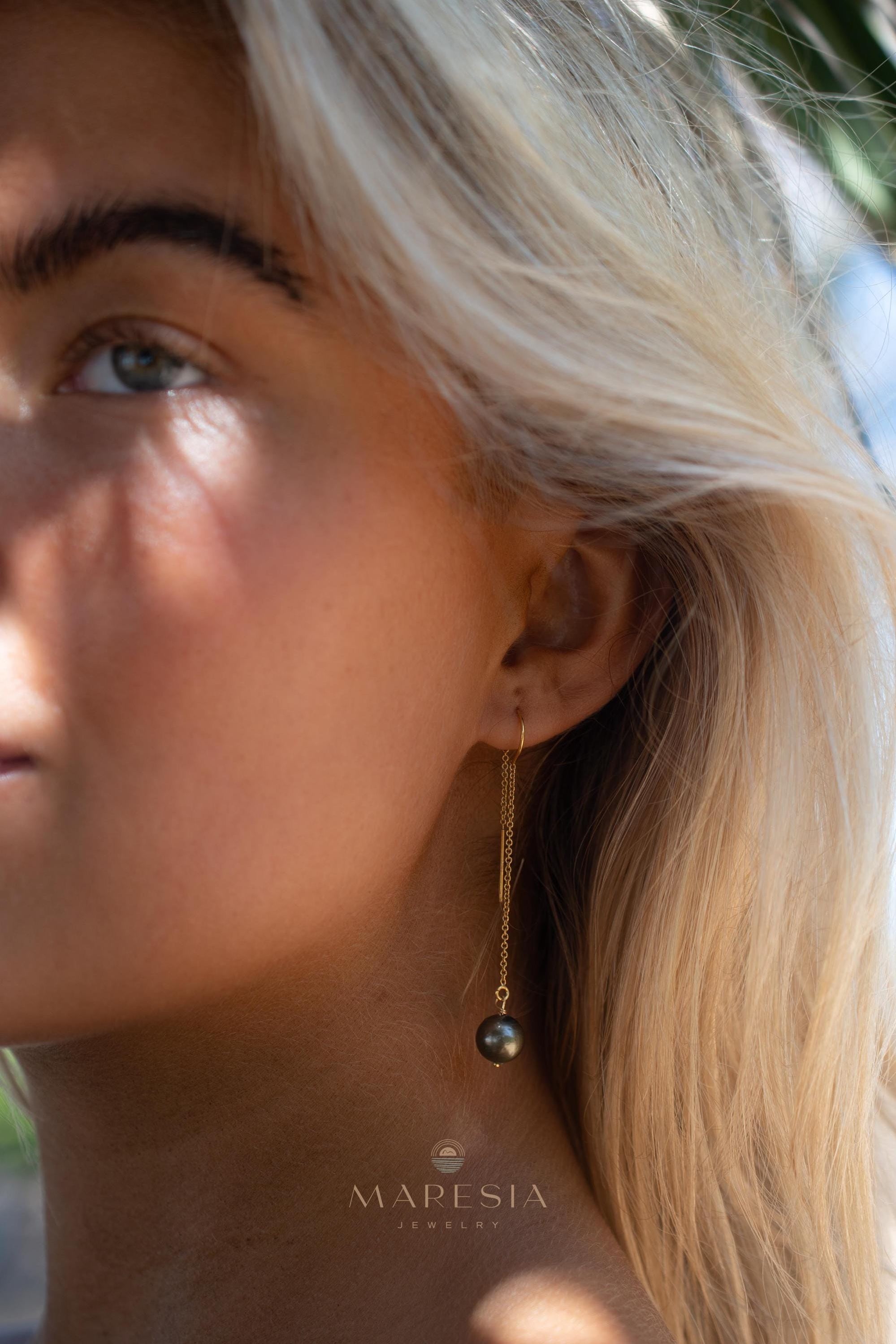 Tahitian Pearl Earrings ~ 14k Gold Filled ~ Threader earrings ~ Jewelry ~ Natural ~ Organic ~ Everyday ~ ME226