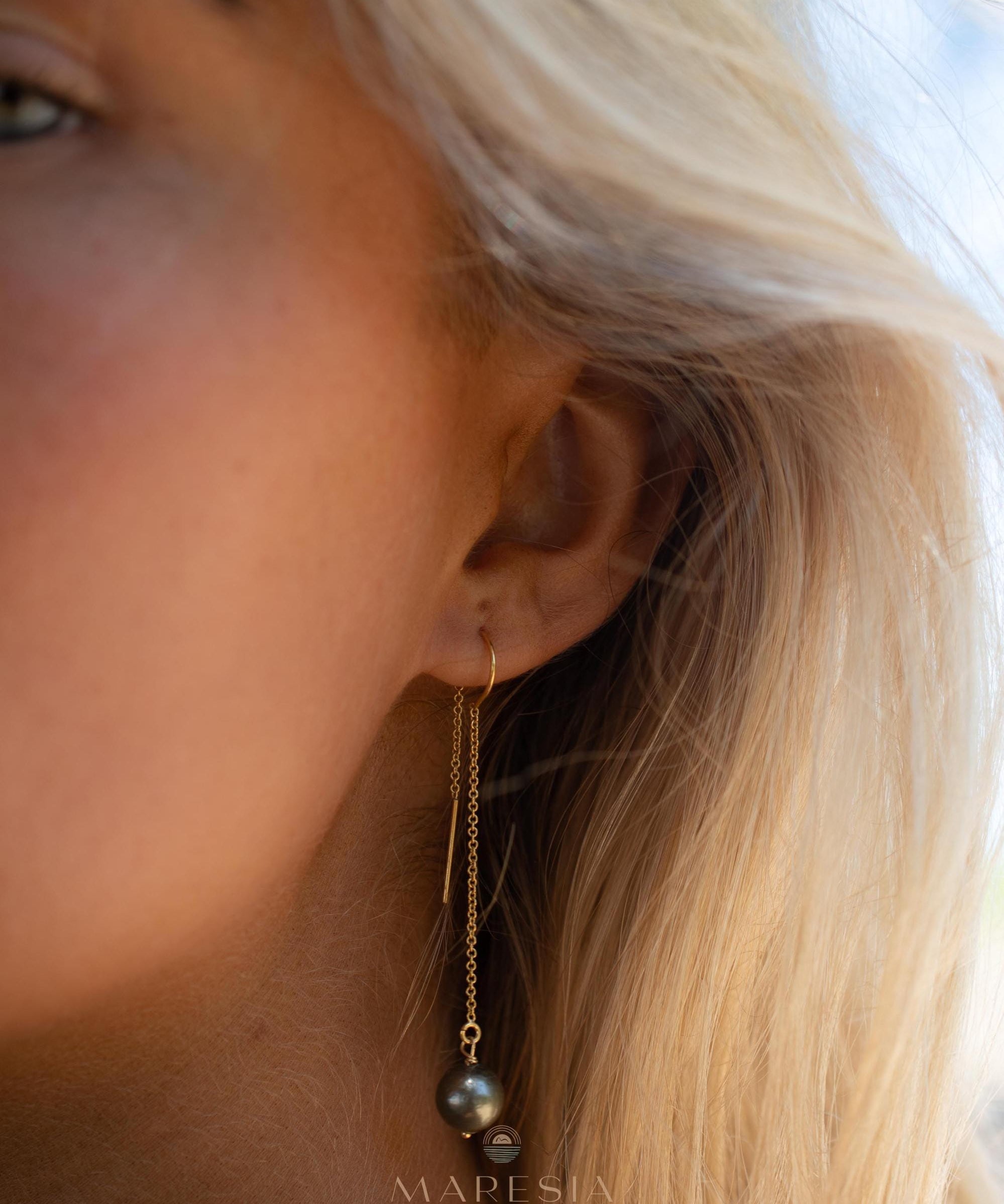 Tahitian Pearl Earrings ~ 14k Gold Filled ~ Threader earrings ~ Jewelry ~ Natural ~ Organic ~ Everyday ~ ME226