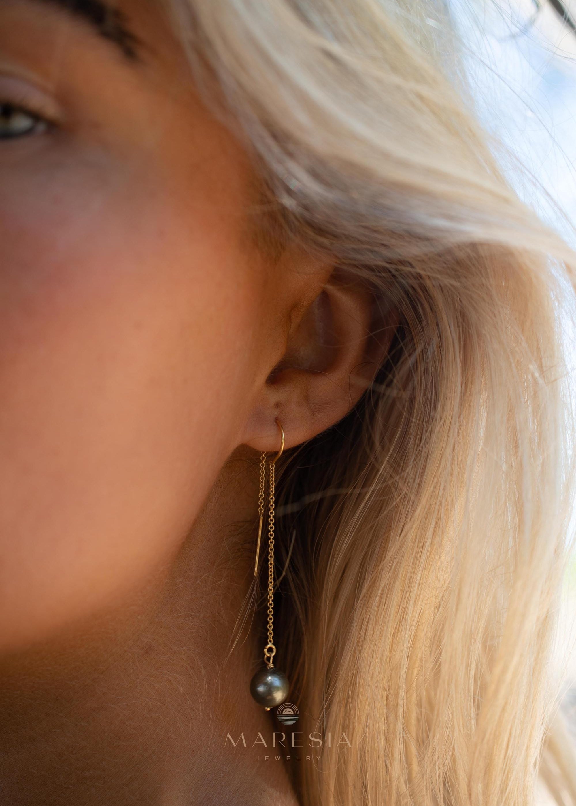 Tahitian Pearl Earrings ~ 14k Gold Filled ~ Threader earrings ~ Jewelry ~ Natural ~ Organic ~ Everyday ~ ME226