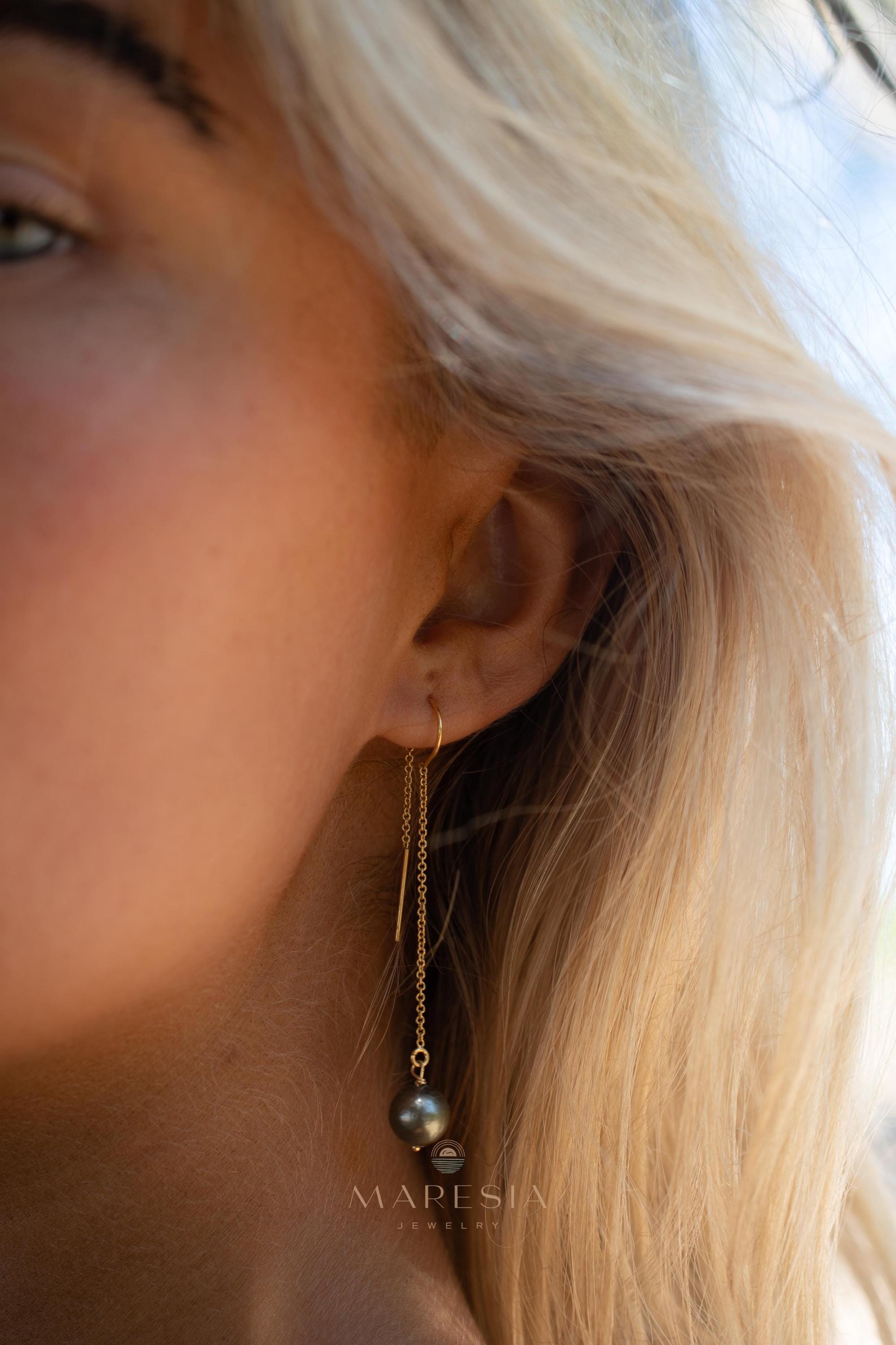 Tahitian Pearl Earrings ~ 14k Gold Filled ~ Threader earrings ~ Jewelry ~ Natural ~ Organic ~ Everyday ~ ME226