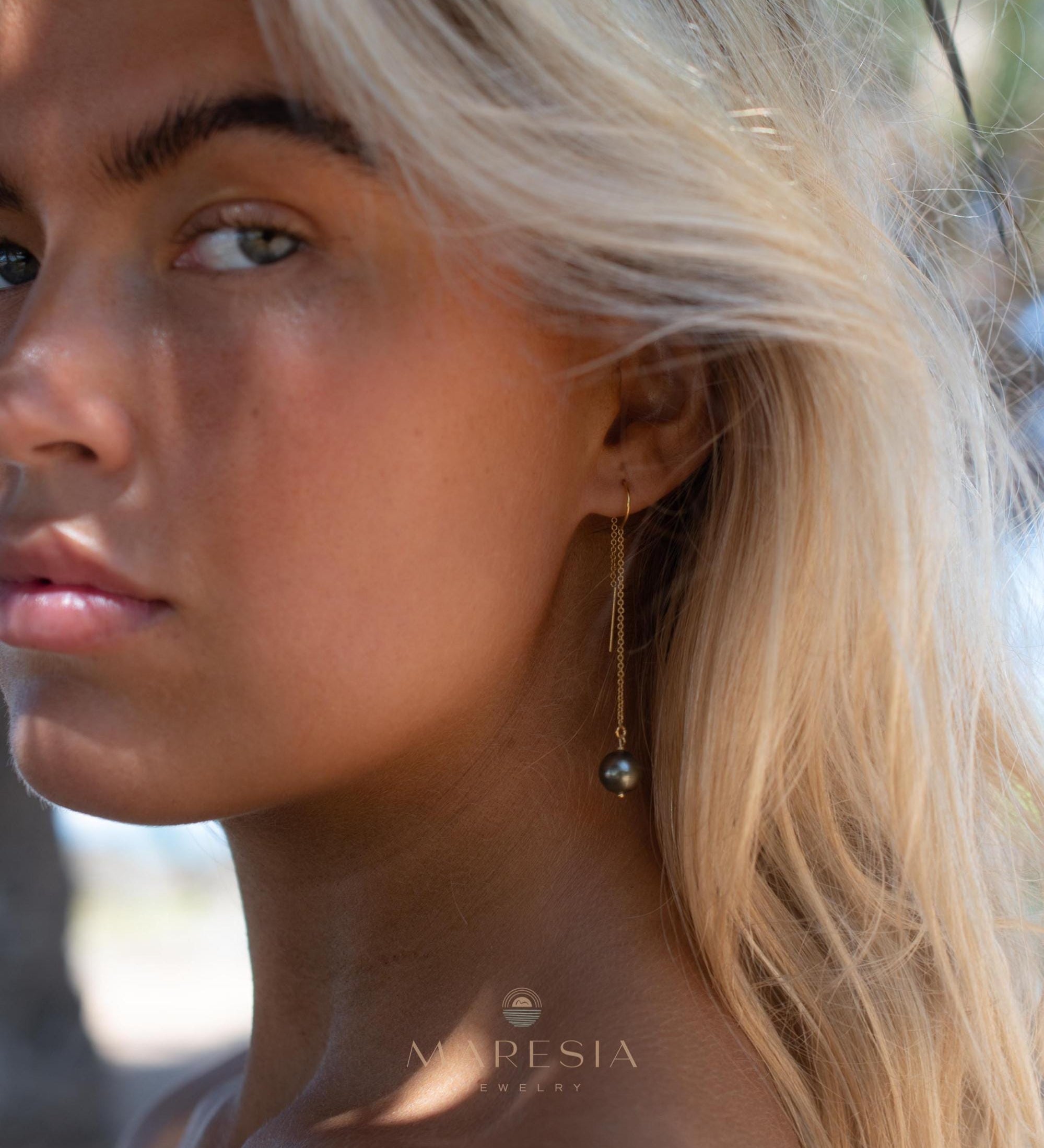 Tahitian Pearl Earrings ~ 14k Gold Filled ~ Threader earrings ~ Jewelry ~ Natural ~ Organic ~ Everyday ~ ME226