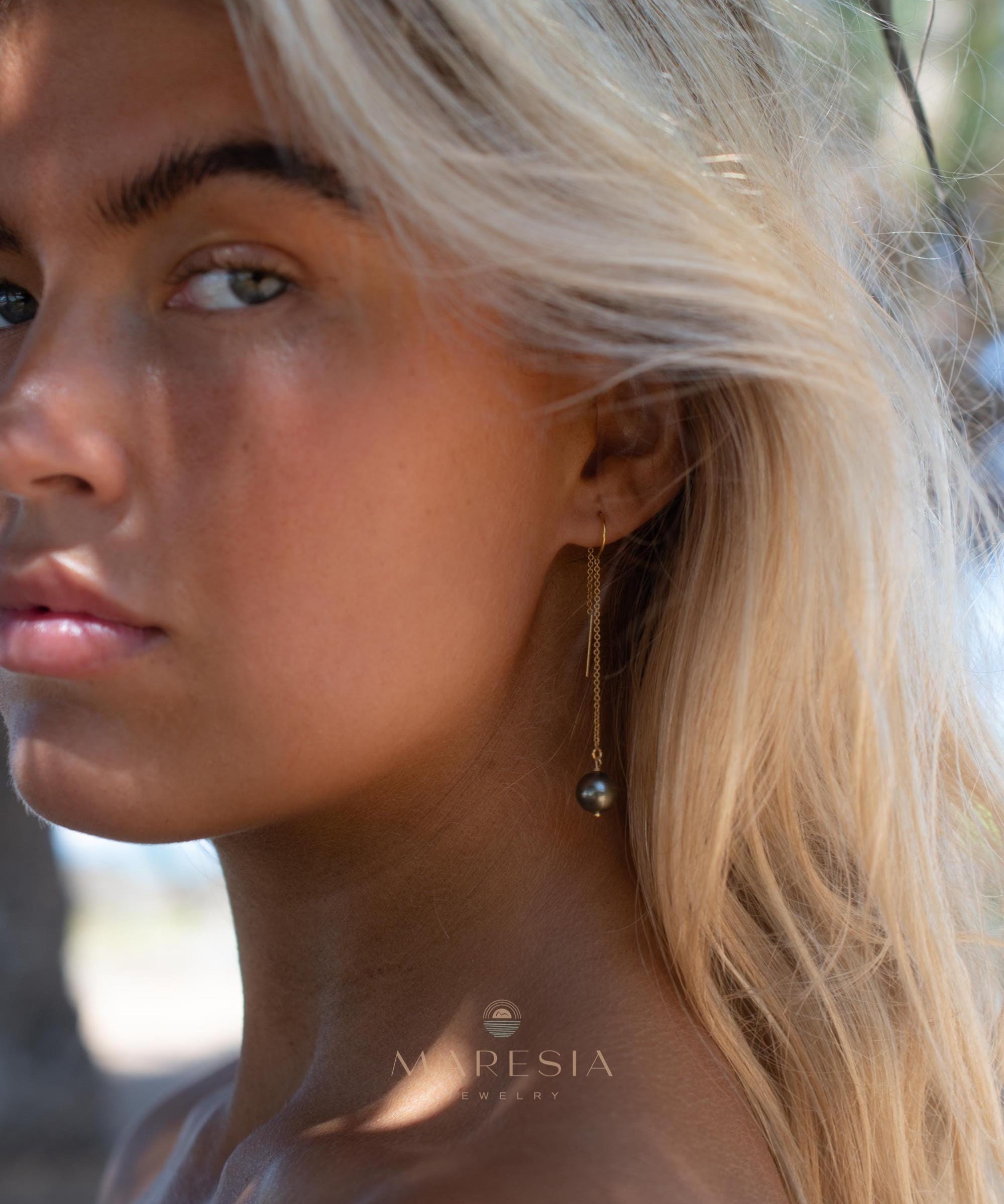 Tahitian Pearl Earrings ~ 14k Gold Filled ~ Threader earrings ~ Jewelry ~ Natural ~ Organic ~ Everyday ~ ME226