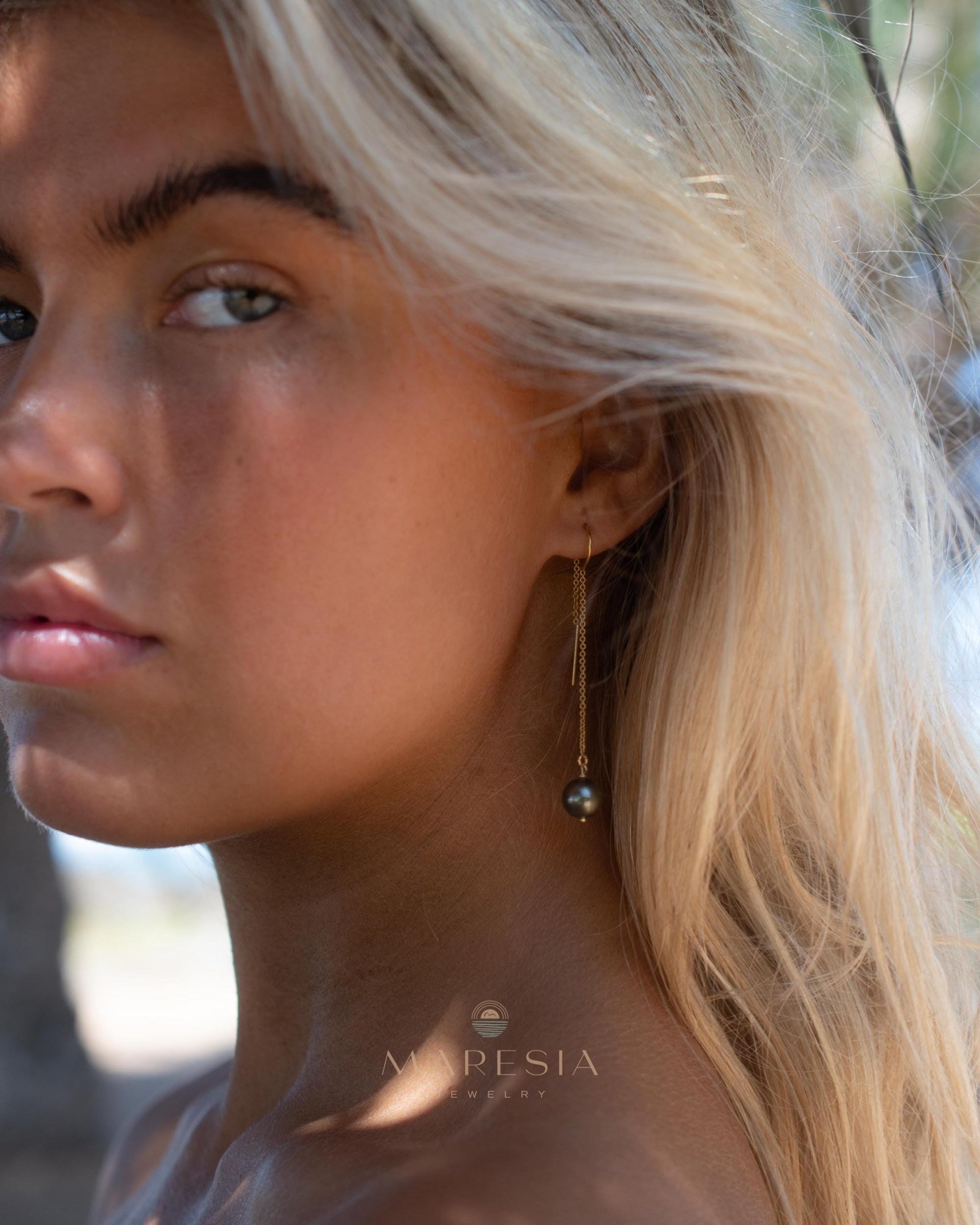 Tahitian Pearl Earrings ~ 14k Gold Filled ~ Threader earrings ~ Jewelry ~ Natural ~ Organic ~ Everyday ~ ME226