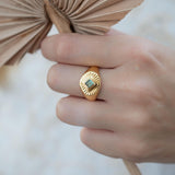 Rainbow Labradorite Ring ~ Rectangular Stone~ Gemstone ~ Natural ~ 18k Gold Plated ~ Jewelry ~ Handmade ~ February Birthstone ~ MR357