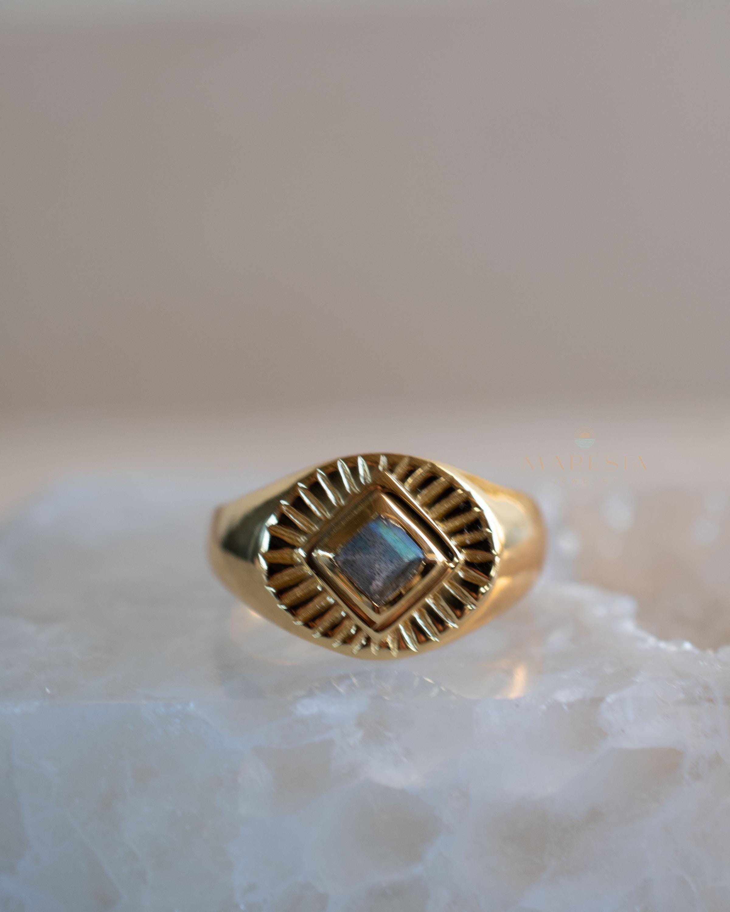 Rainbow Labradorite Ring ~ Rectangular Stone~ Gemstone ~ Natural ~ 18k Gold Plated ~ Jewelry ~ Handmade ~ February Birthstone ~ MR357