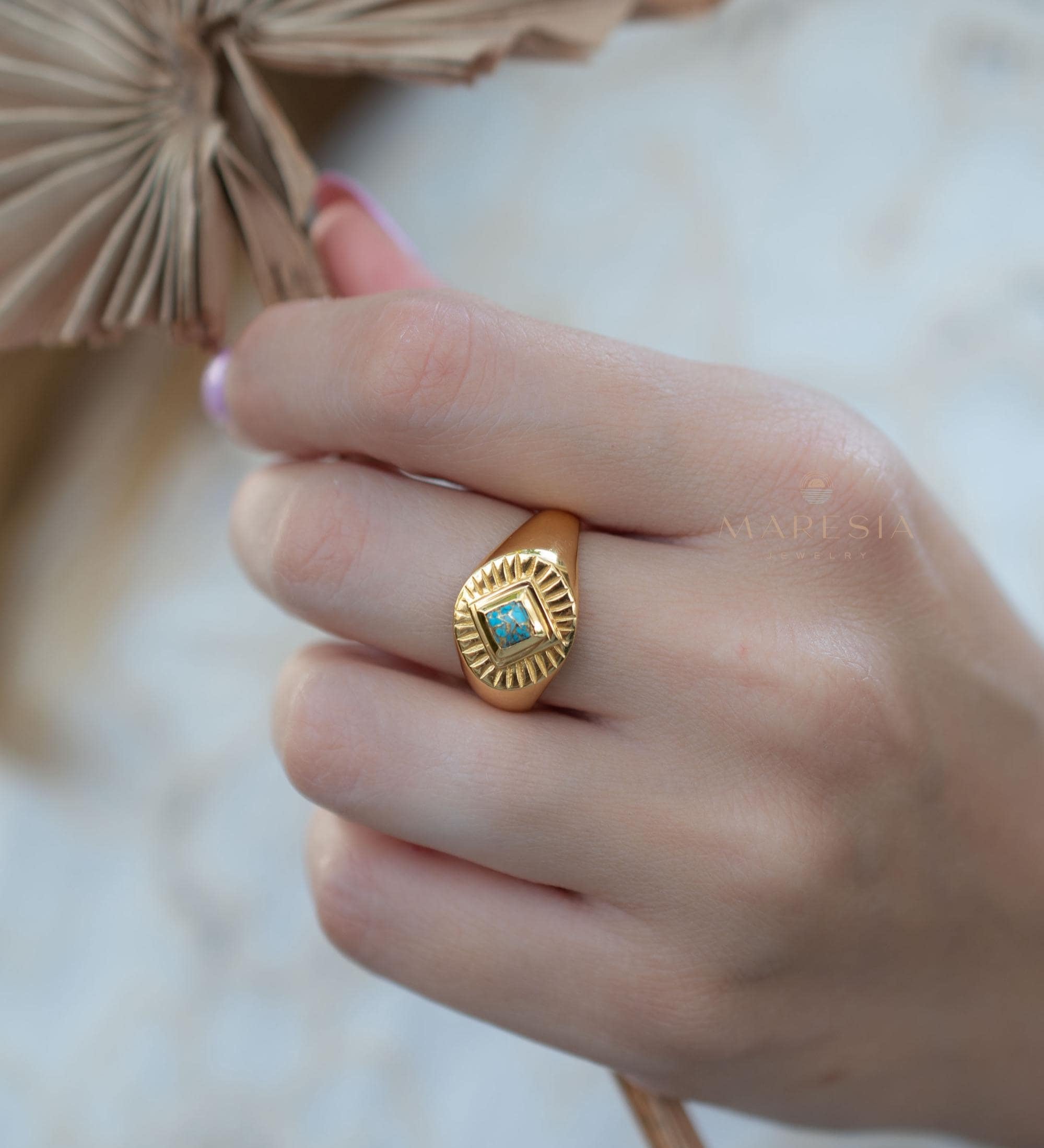 Copper Turquoise Ring ~ Gemstone ~ Natural ~ 18k Gold Plated ~ Jewelry ~ Handmade ~ Boho ~ December Birthstone MR358
