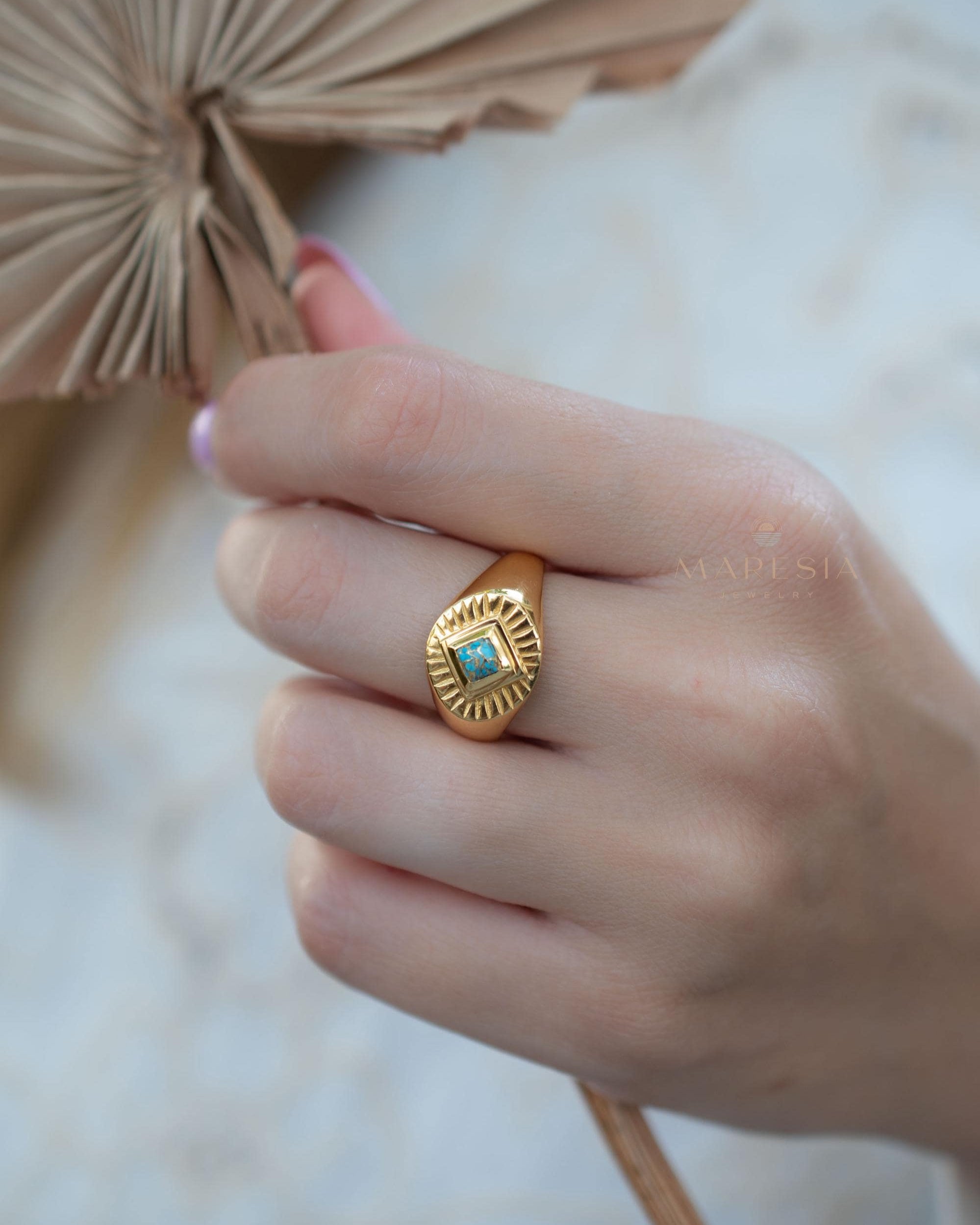Copper Turquoise Ring ~ Gemstone ~ Natural ~ 18k Gold Plated ~ Jewelry ~ Handmade ~ Boho ~ December Birthstone MR358
