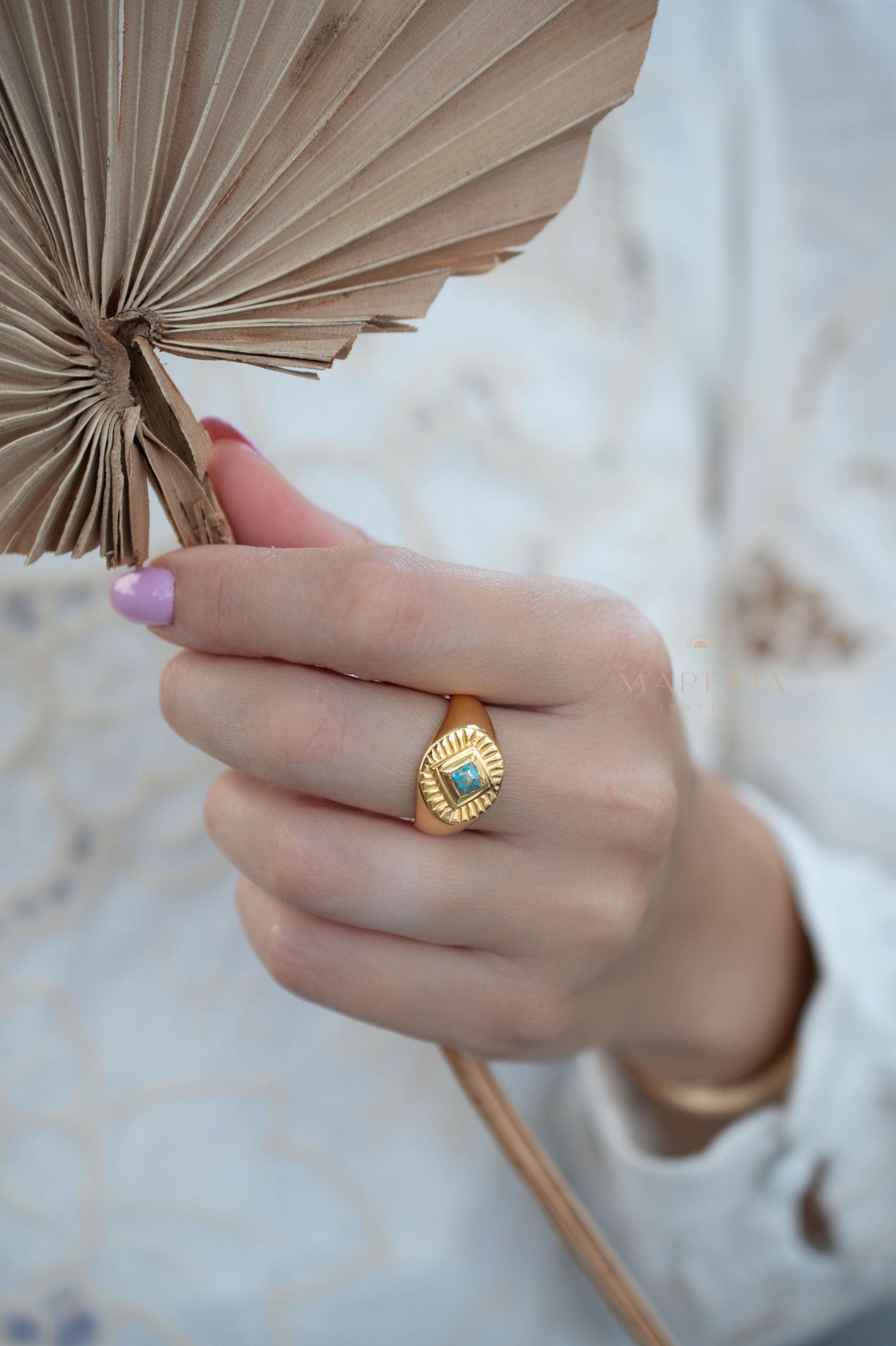 Copper Turquoise Ring ~ Gemstone ~ Natural ~ 18k Gold Plated ~ Jewelry ~ Handmade ~ Boho ~ December Birthstone MR358