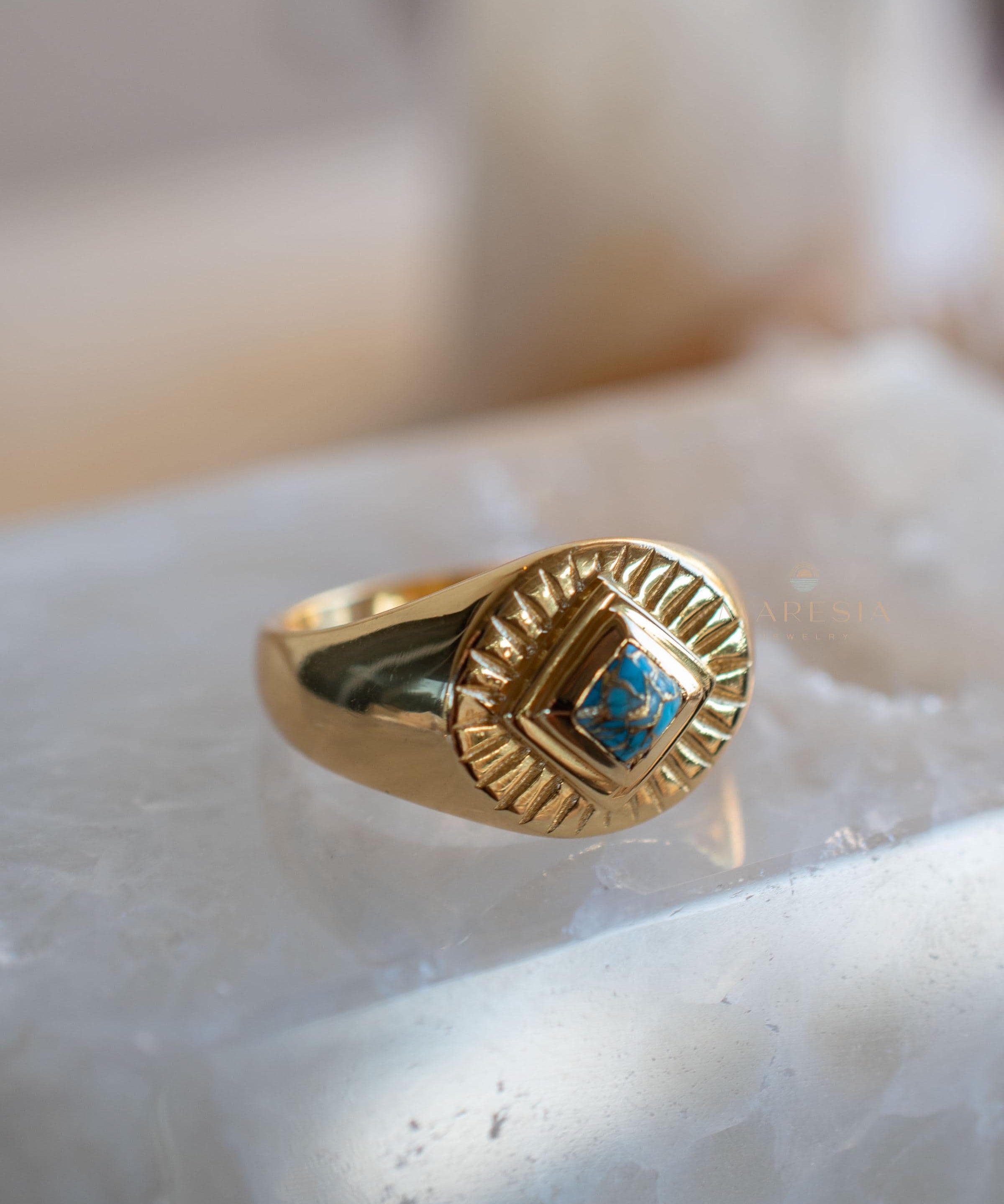 Copper Turquoise Ring ~ Gemstone ~ Natural ~ 18k Gold Plated ~ Jewelry ~ Handmade ~ Boho ~ December Birthstone MR358