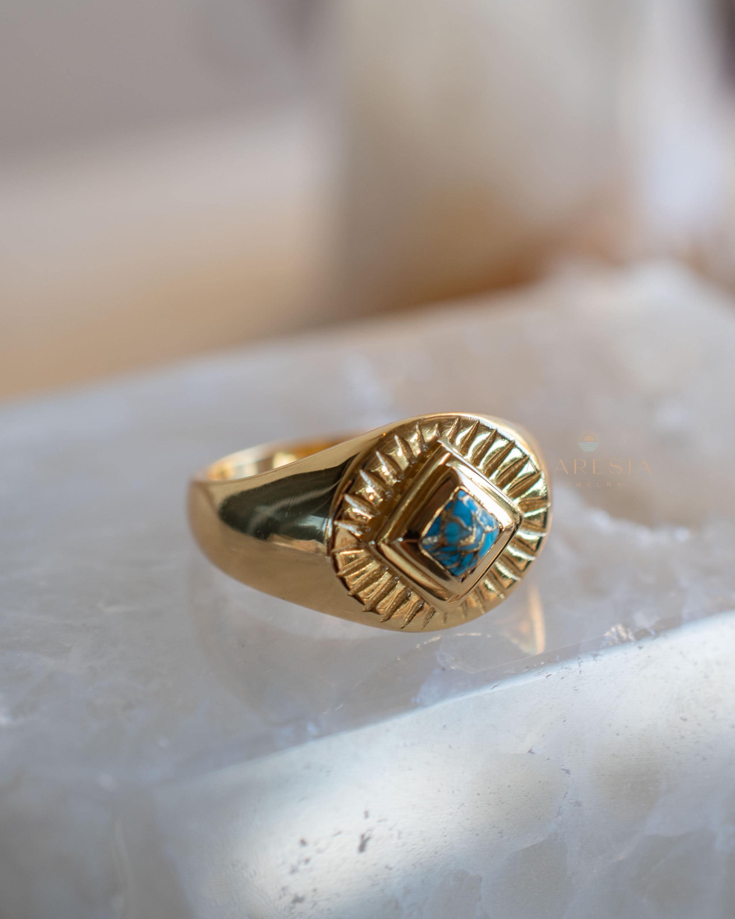 Copper Turquoise Ring ~ Gemstone ~ Natural ~ 18k Gold Plated ~ Jewelry ~ Handmade ~ Boho ~ December Birthstone MR358
