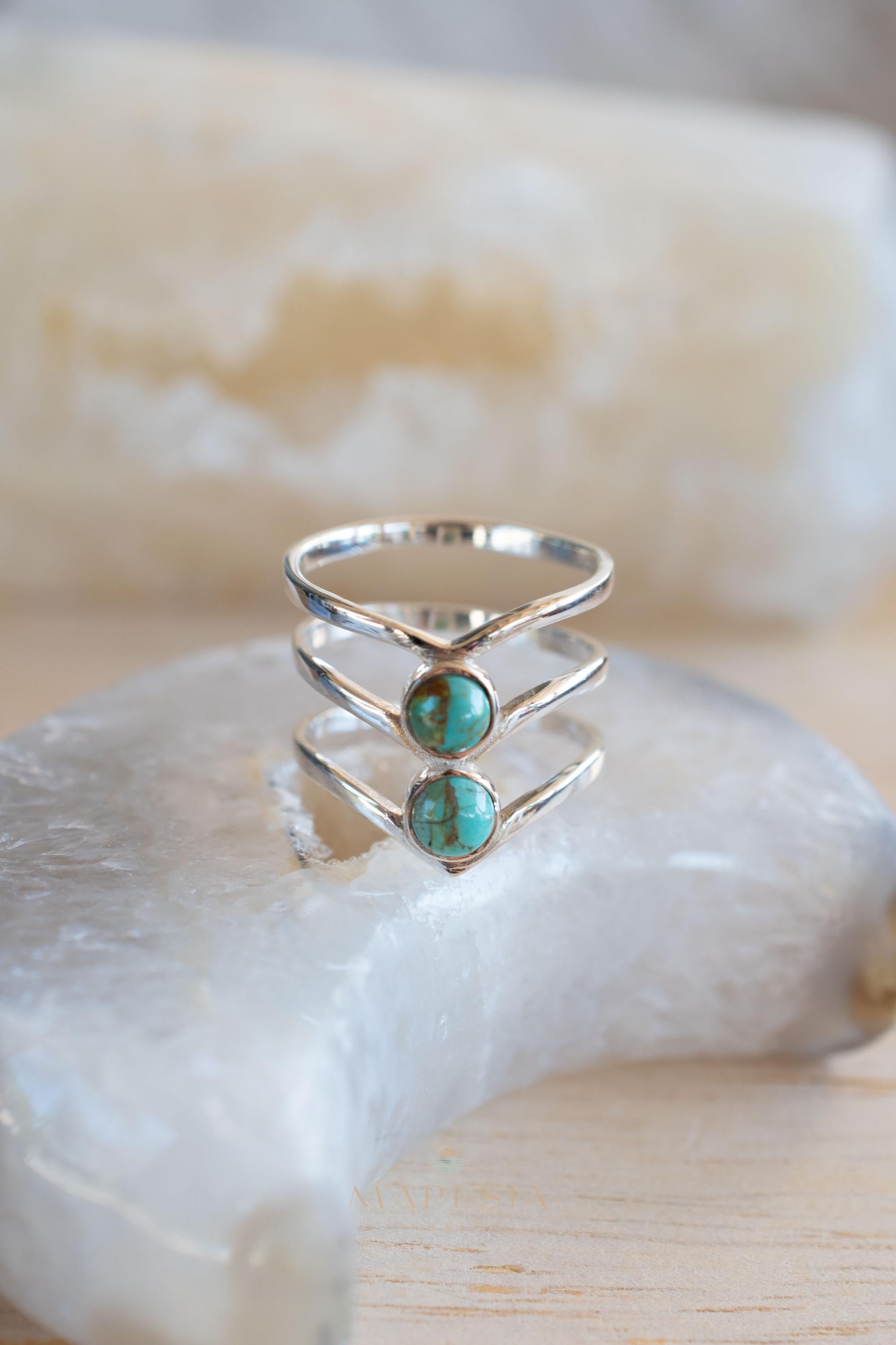Turquoise Ring~ Triple Band ~Sterling Silver 925 ~ Handmade ~ Gemstone ~ Statement~December Birthstone MR204