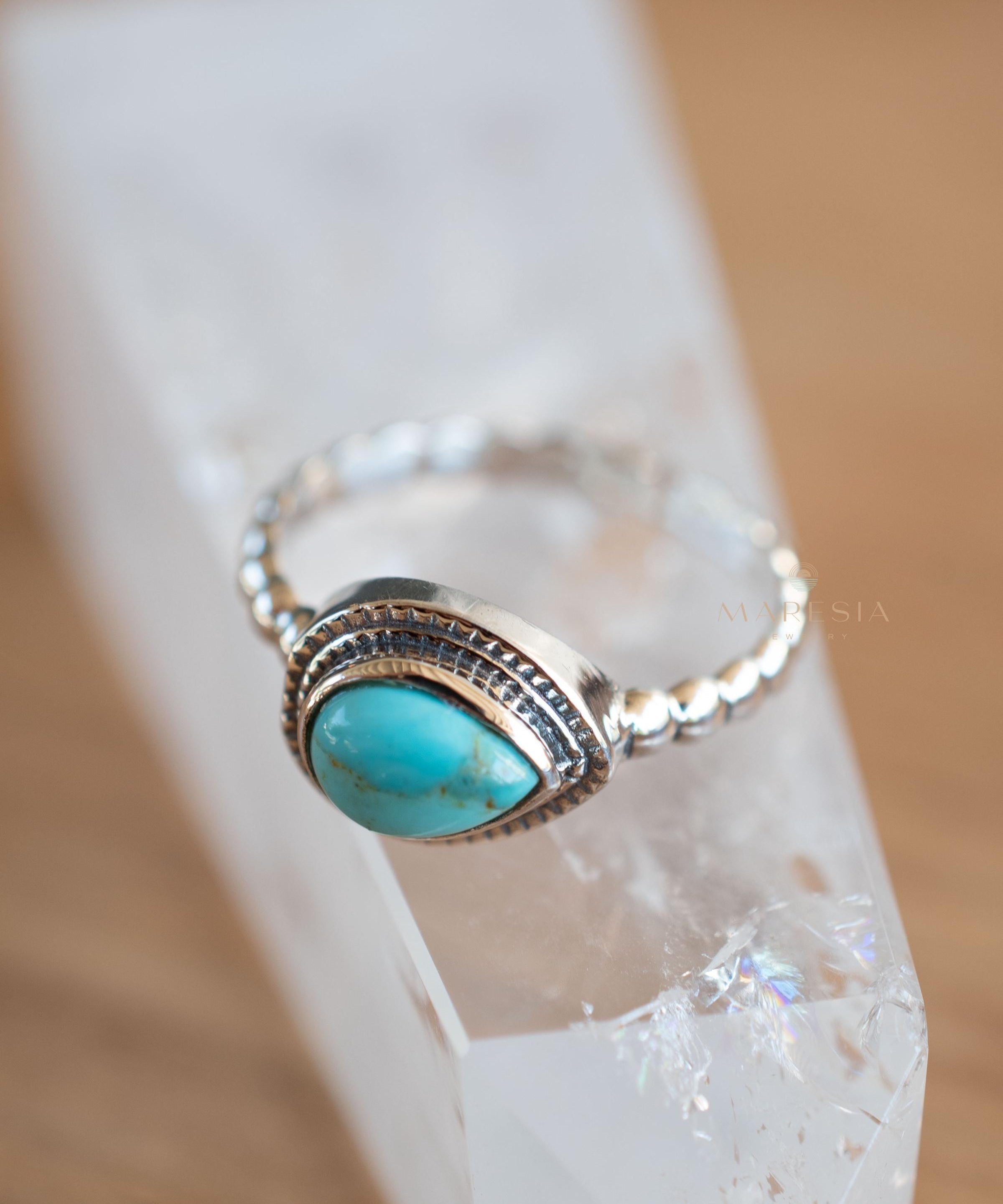 Turquoise Ring ~ Sterling Silver 925 ~ Handmade ~ Everyday ~Delicate ~Gift for her ~Boho ~ Hippie ~Bohemian~MR243