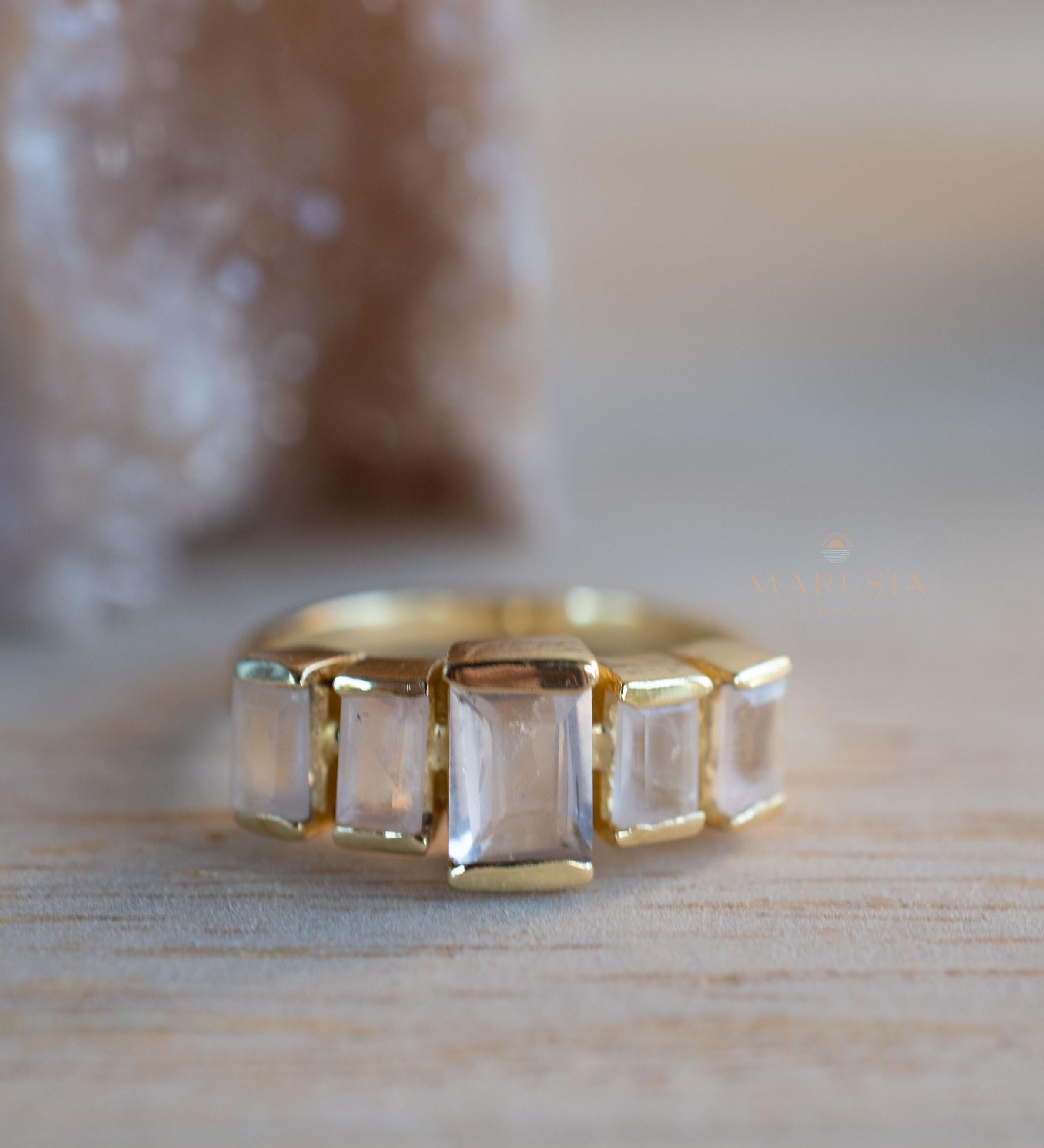 Rose Quartz Ring ~ Gemstone ~ Natural ~ 18k Gold Plated ~ Jewelry ~ Handmade~ January Birthstone - MR337