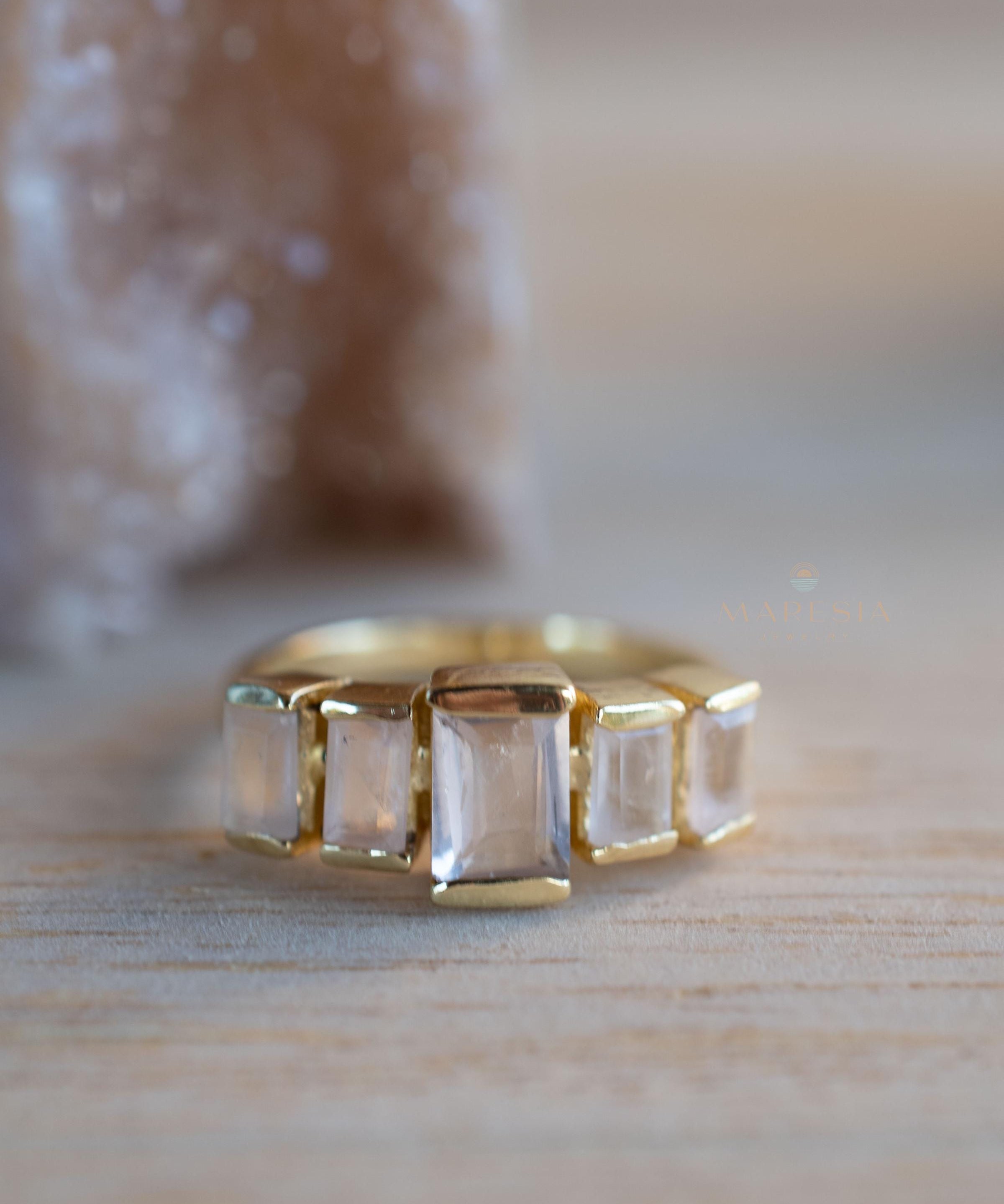 Rose Quartz Ring ~ Gemstone ~ Natural ~ 18k Gold Plated ~ Jewelry ~ Handmade~ January Birthstone - MR337