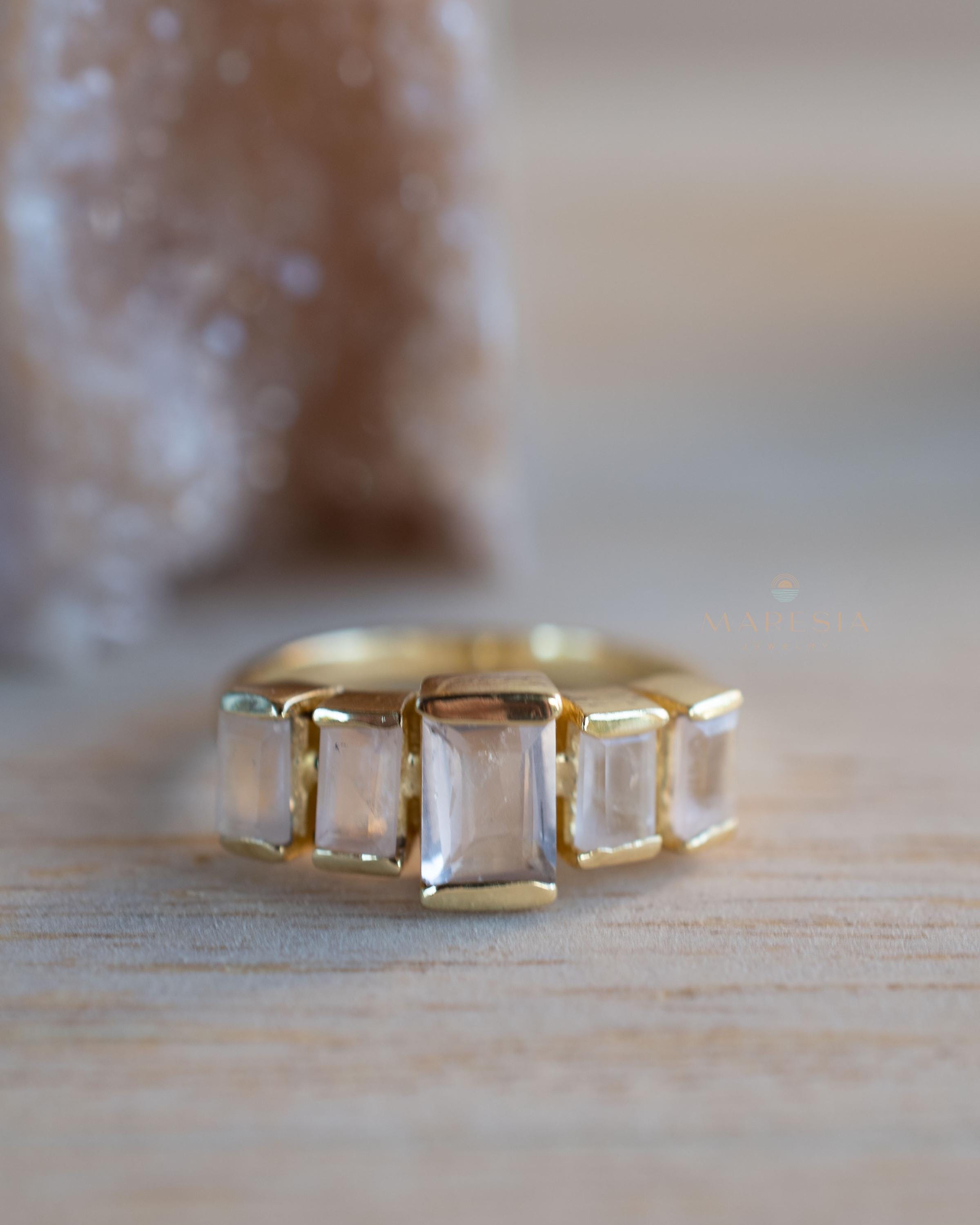 Rose Quartz Ring ~ Gemstone ~ Natural ~ 18k Gold Plated ~ Jewelry ~ Handmade~ January Birthstone - MR337