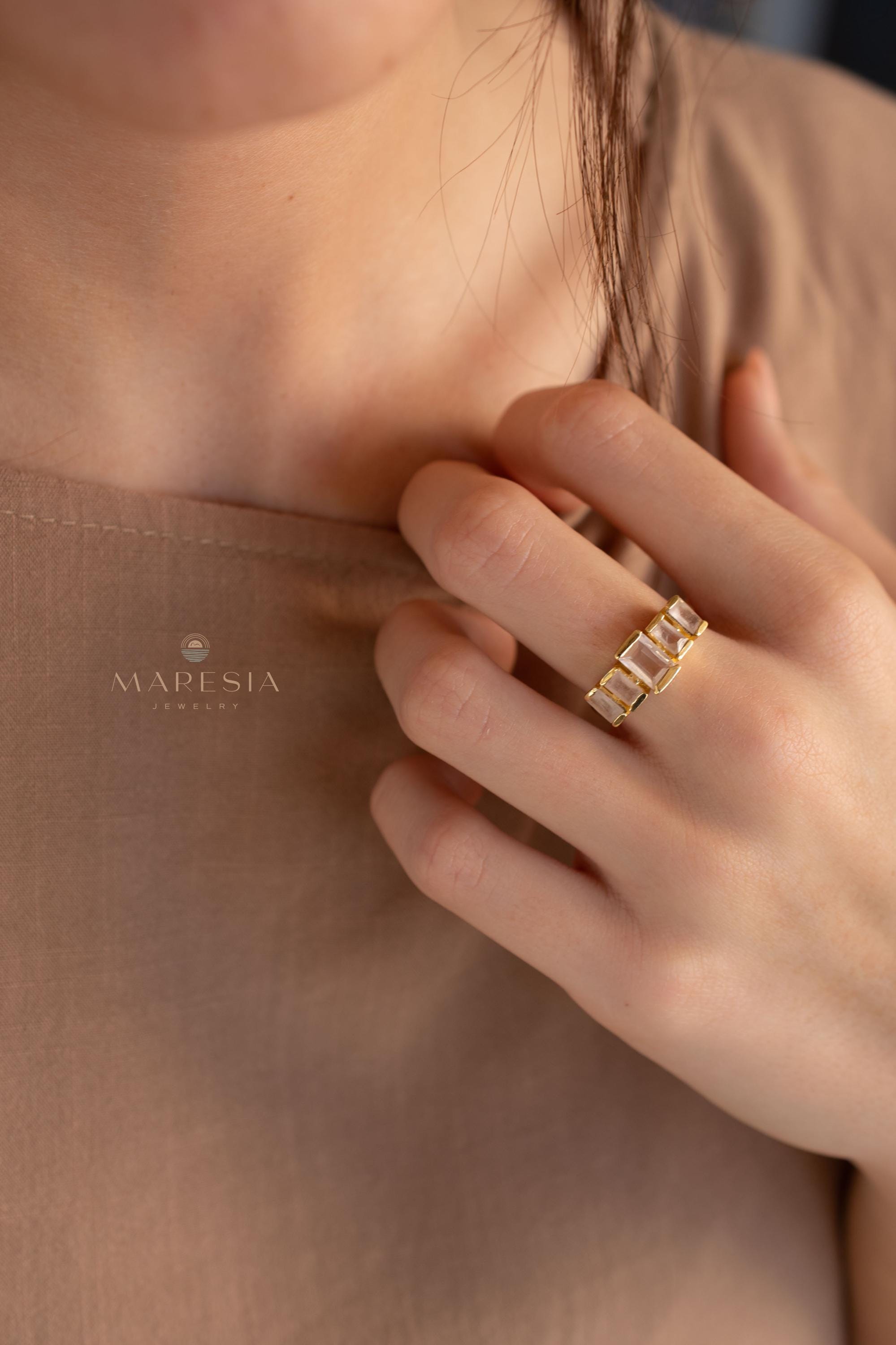 Rose Quartz Ring ~ Gemstone ~ Natural ~ 18k Gold Plated ~ Jewelry ~ Handmade~ January Birthstone - MR337