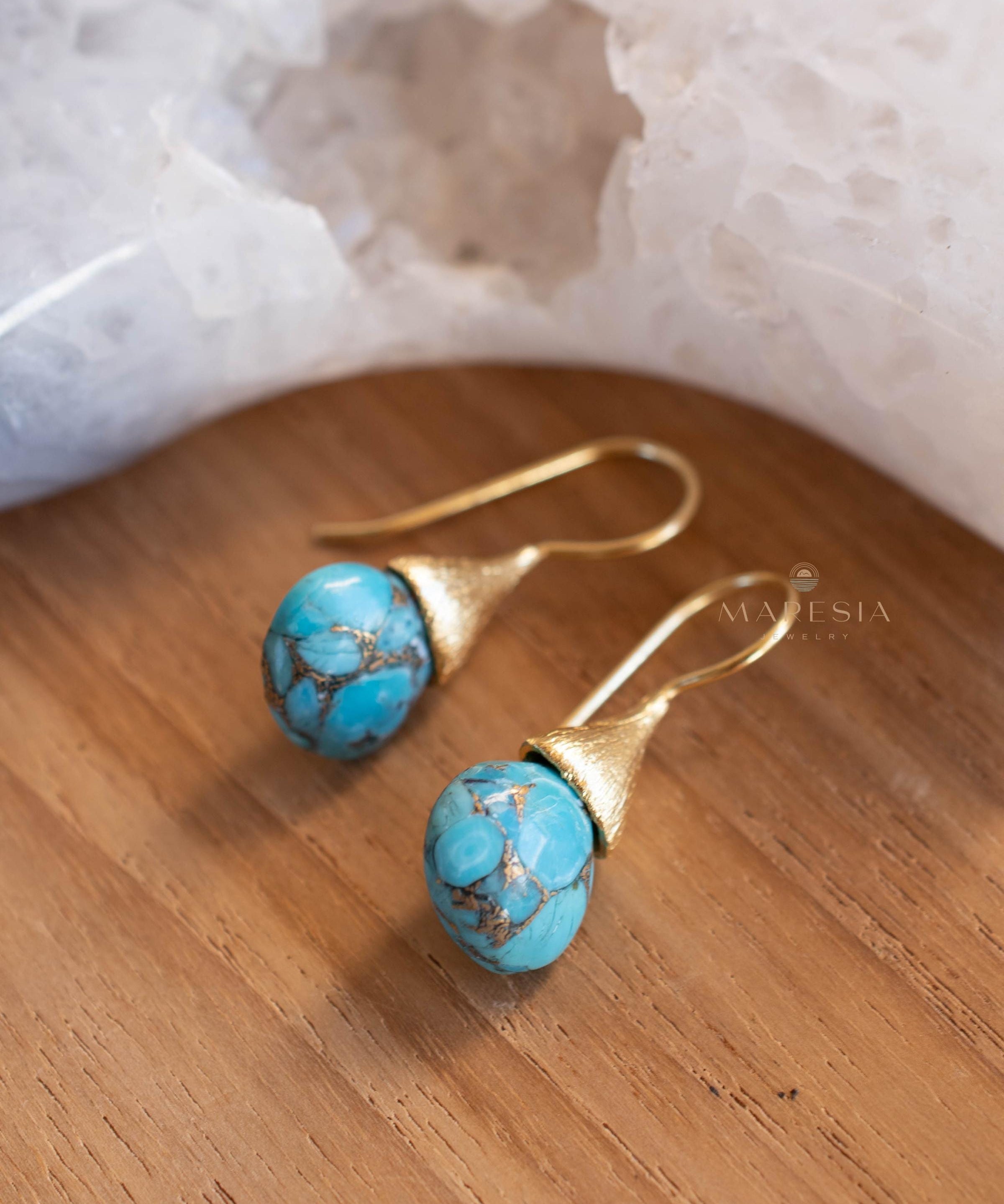 Copper Turquoise Tear Drop Earrings ~ Jewelry ~ 18k Gold Plated ~ Natural ~ Minimalist Everyday ~ Gift for Her ~ Boho ~ Hippie ~ ME