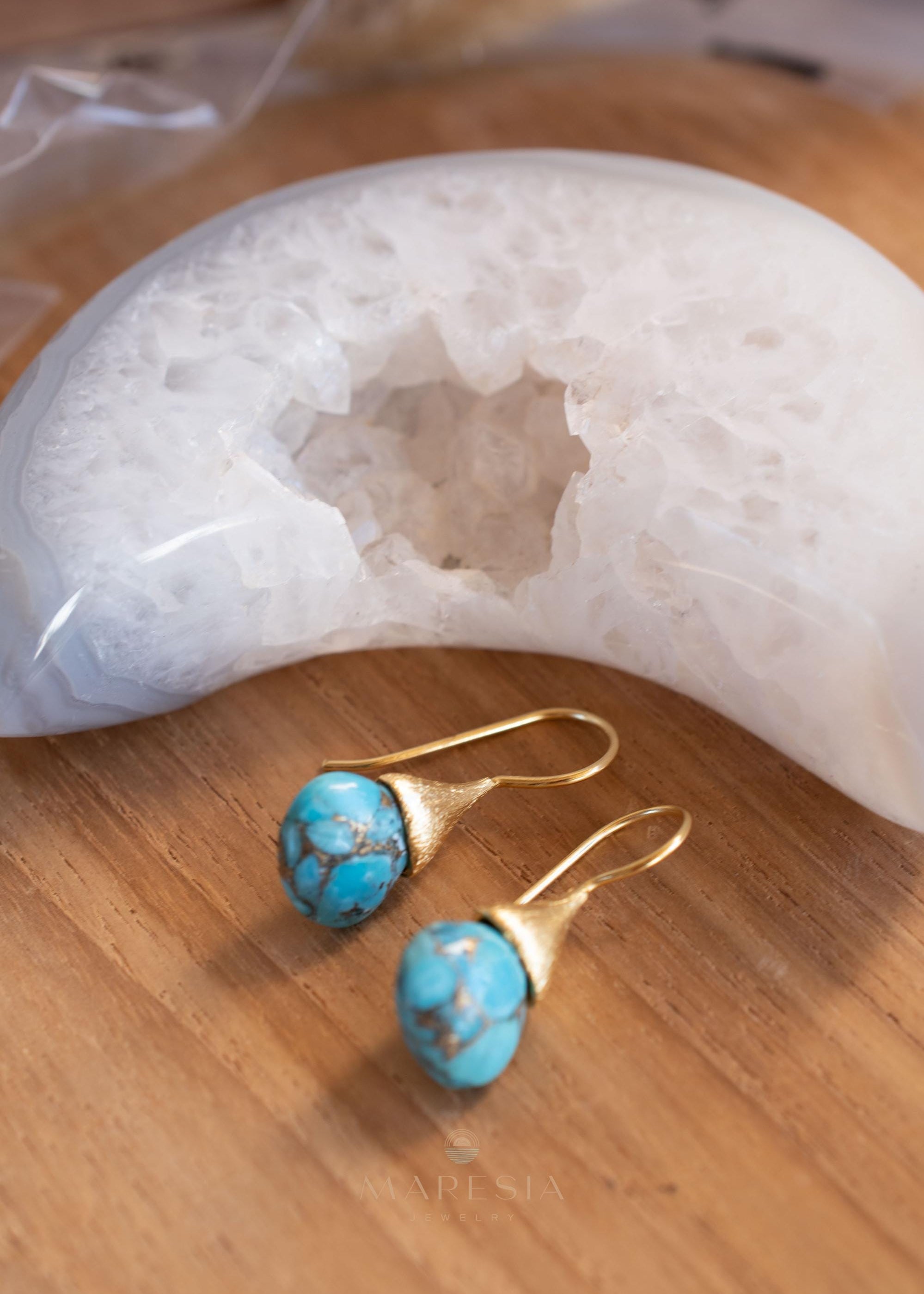 Copper Turquoise Tear Drop Earrings ~ Jewelry ~ 18k Gold Plated ~ Natural ~ Minimalist Everyday ~ Gift for Her ~ Boho ~ Hippie ~ ME
