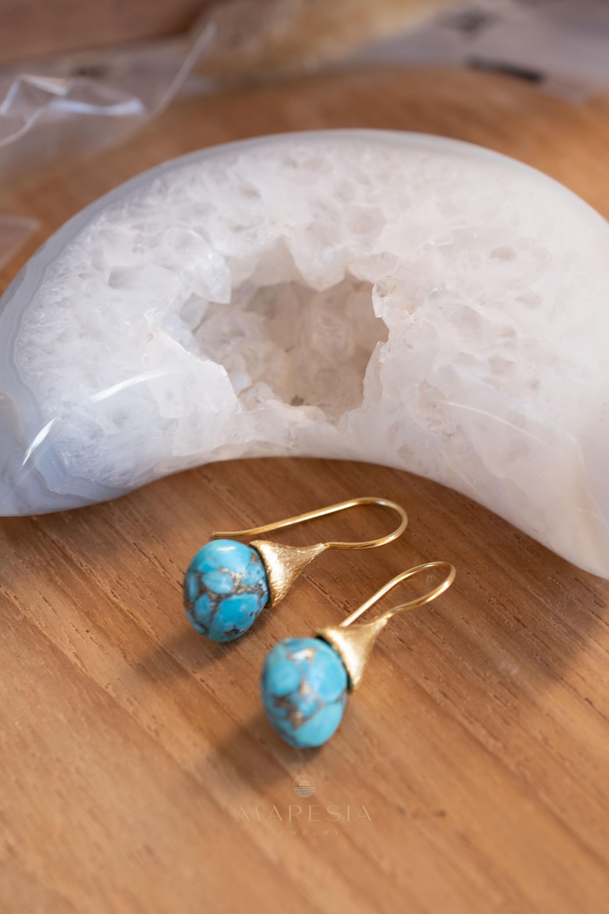 Copper Turquoise Tear Drop Earrings ~ Jewelry ~ 18k Gold Plated ~ Natural ~ Minimalist Everyday ~ Gift for Her ~ Boho ~ Hippie ~ ME