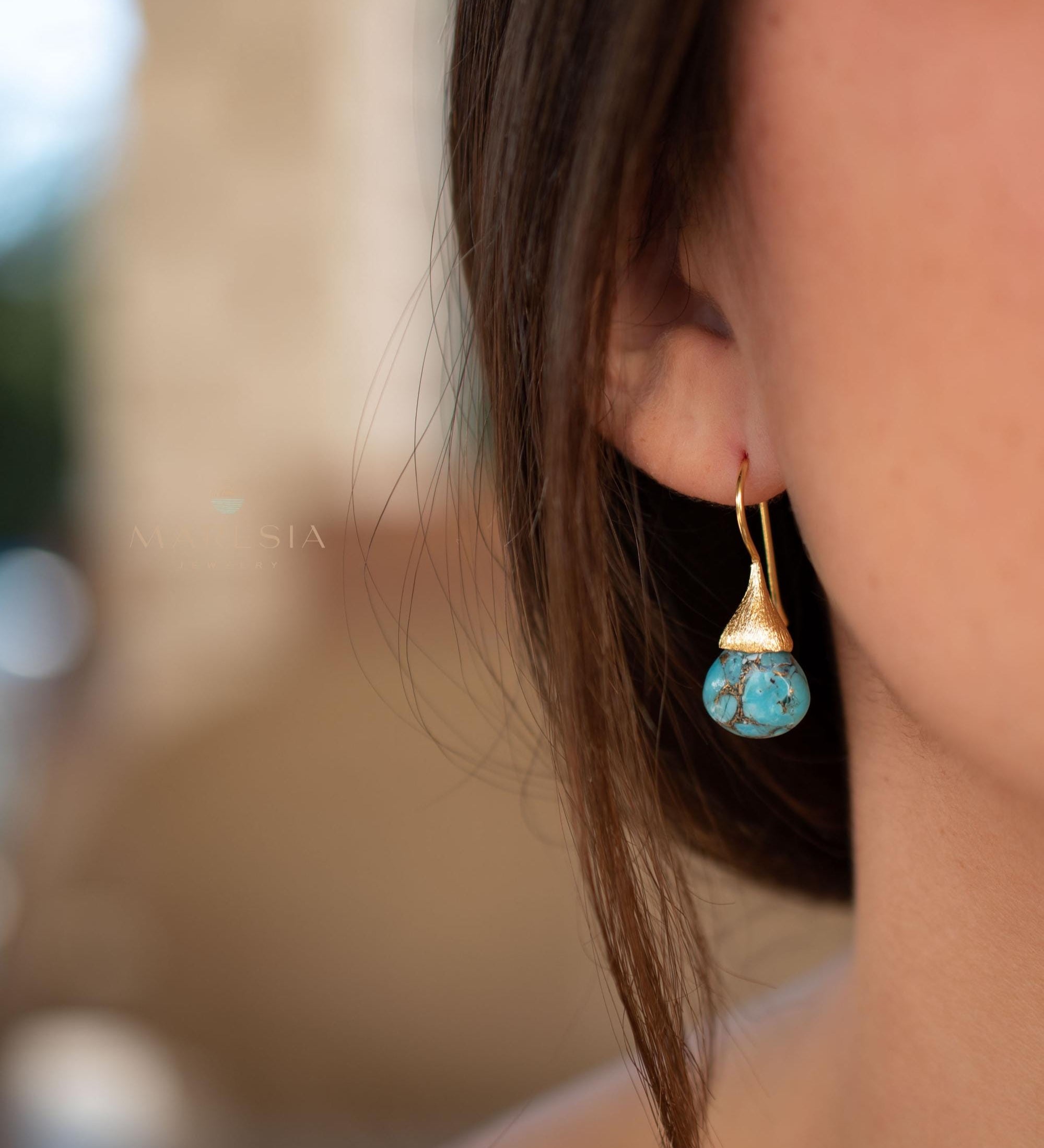 Copper Turquoise Tear Drop Earrings ~ Jewelry ~ 18k Gold Plated ~ Natural ~ Minimalist Everyday ~ Gift for Her ~ Boho ~ Hippie ~ ME