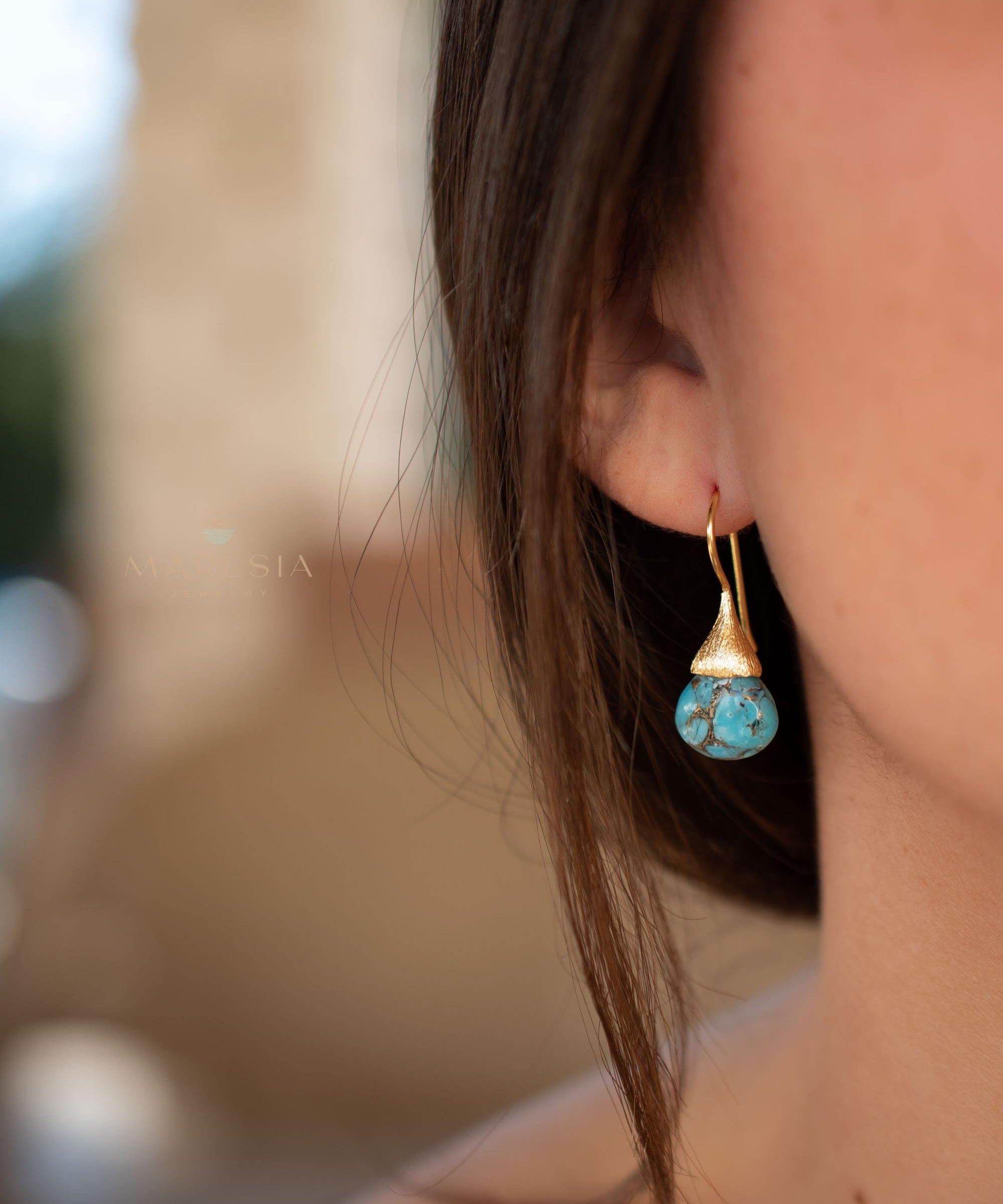 Copper Turquoise Tear Drop Earrings ~ Jewelry ~ 18k Gold Plated ~ Natural ~ Minimalist Everyday ~ Gift for Her ~ Boho ~ Hippie ~ ME