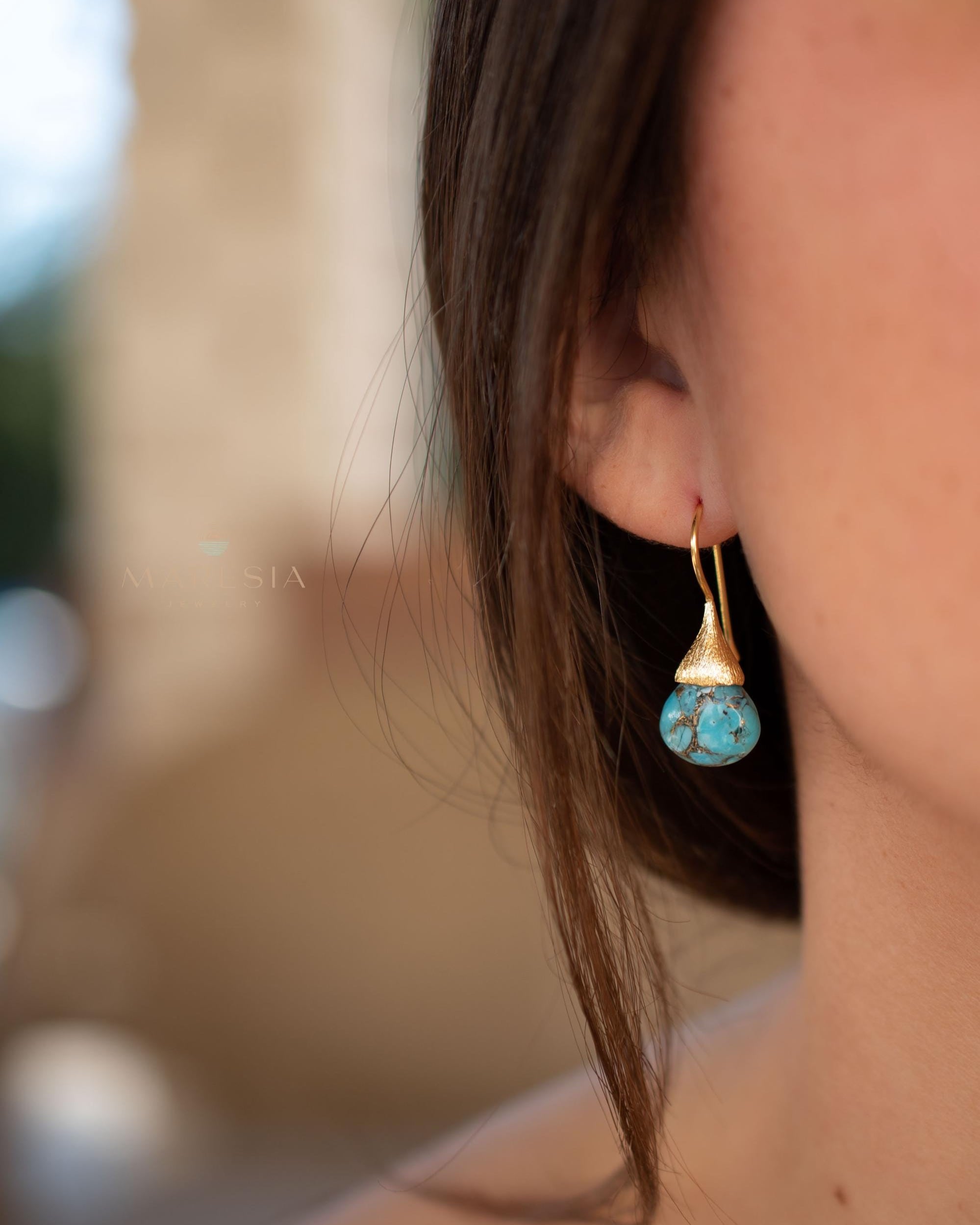 Copper Turquoise Tear Drop Earrings ~ Jewelry ~ 18k Gold Plated ~ Natural ~ Minimalist Everyday ~ Gift for Her ~ Boho ~ Hippie ~ ME