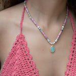 Mixed Gemstones bead necklace with moonstone pendant ~ Gold Plated or Sterling Silver ~ Pearl ~ Rutilated quartz ~ minimalist MN162
