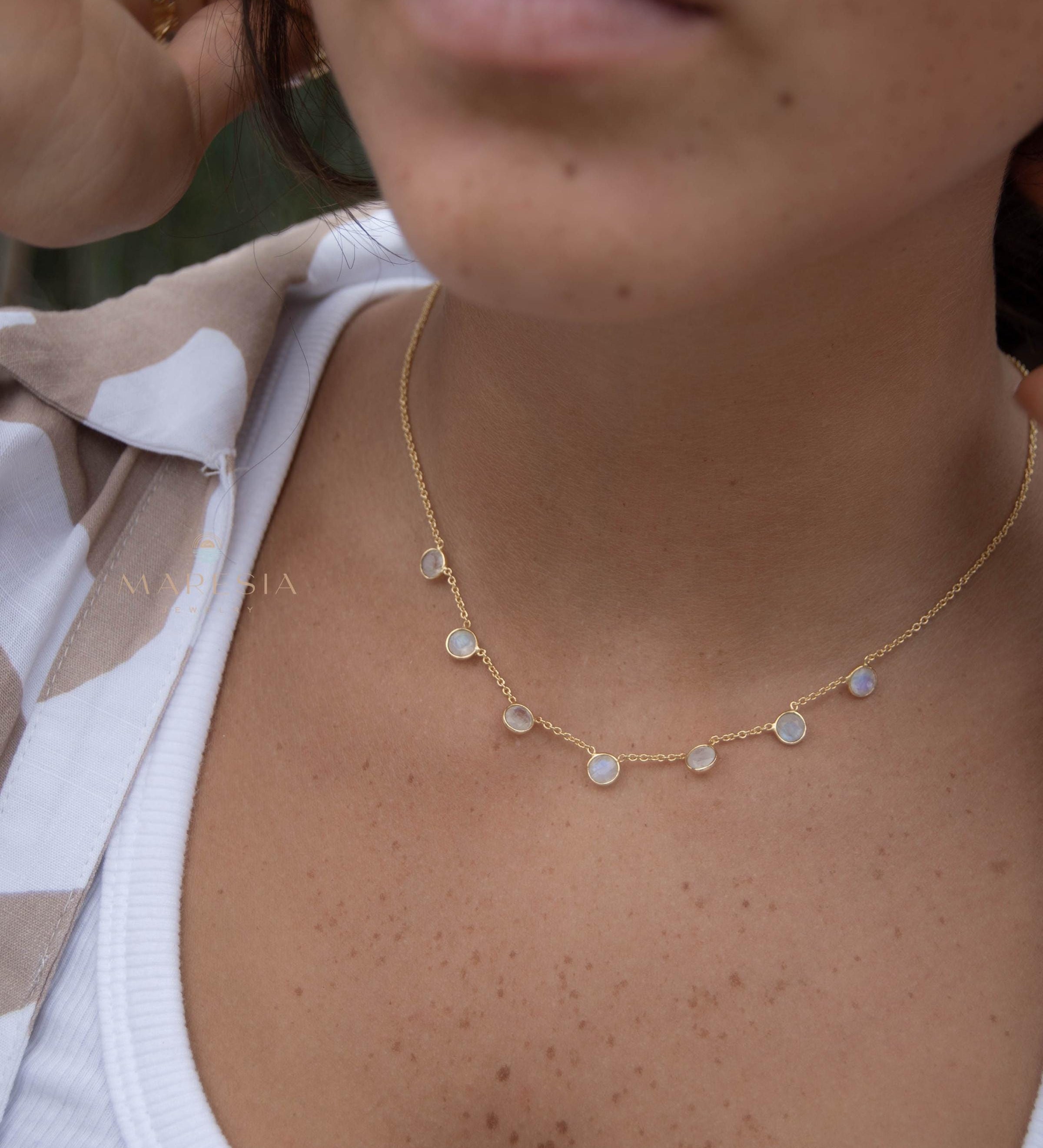 Moonstone Necklace ~ Gold Plated 18k ~ Jewelry ~ Gift For Her ~ Minimalist~ Handmade~ Thin Chain~ Delicate ~Layered ~ MN200