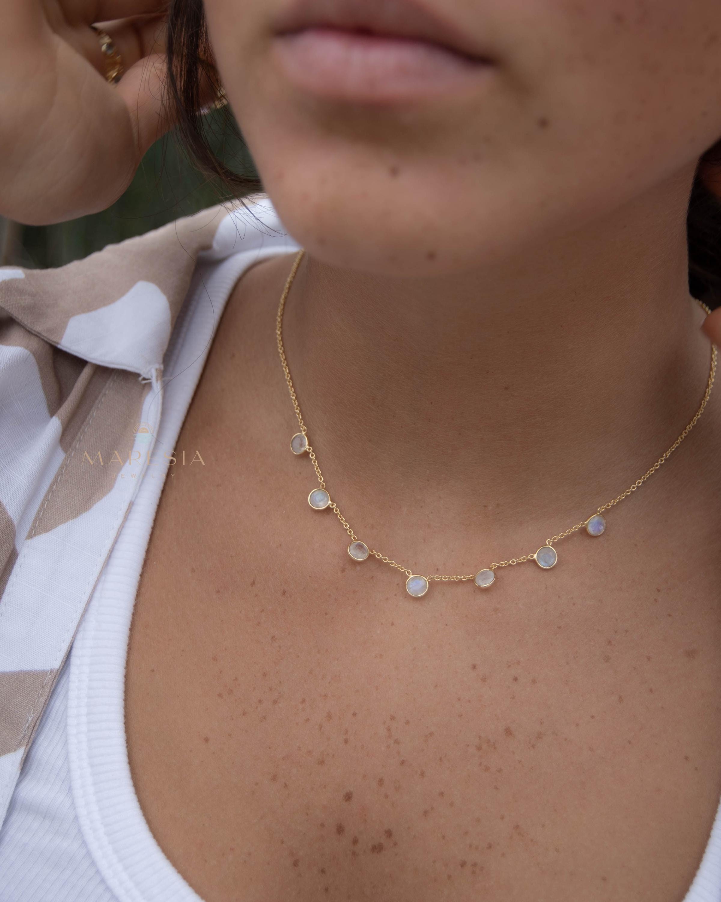 Moonstone Necklace ~ Gold Plated 18k ~ Jewelry ~ Gift For Her ~ Minimalist~ Handmade~ Thin Chain~ Delicate ~Layered ~ MN200