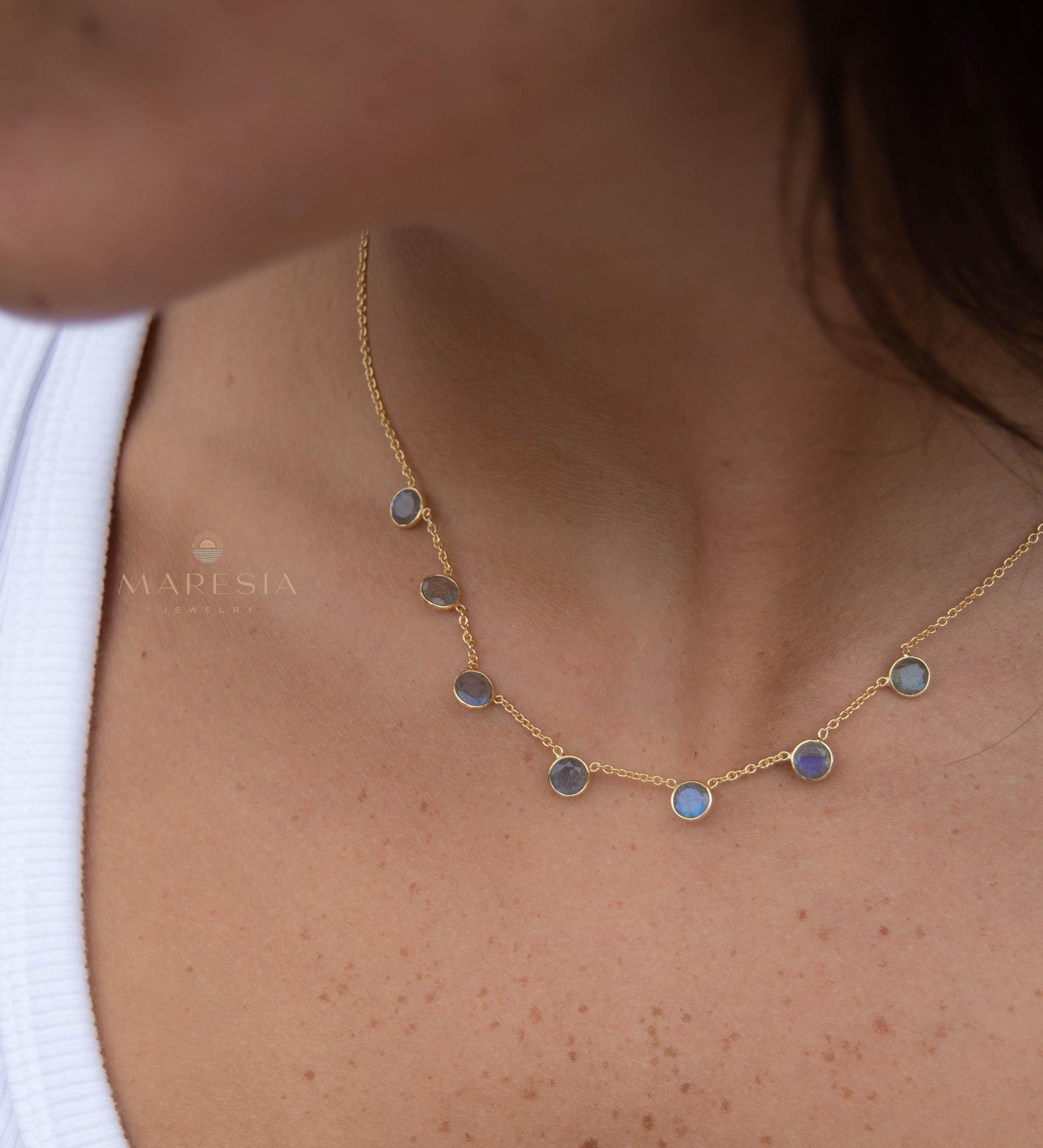 Labradorite Necklace ~ Gold Plated 18k ~ Jewelry ~ Gift For Her ~ Minimalist~ Handmade~ Thin Chain~ Delicate ~Layered ~ MN