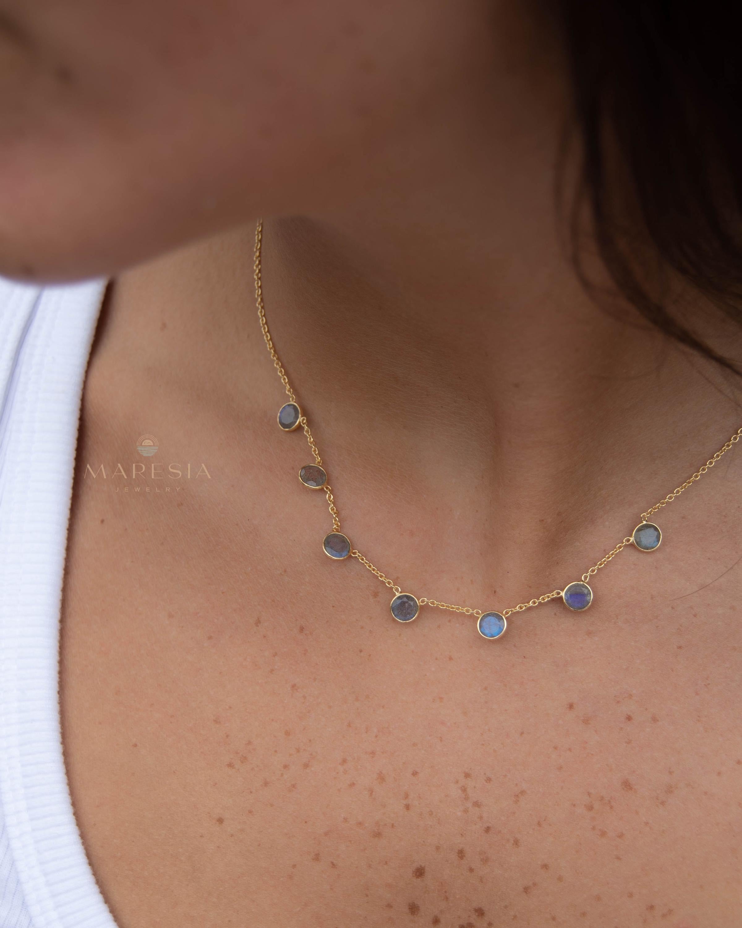 Labradorite Necklace ~ Gold Plated 18k ~ Jewelry ~ Gift For Her ~ Minimalist~ Handmade~ Thin Chain~ Delicate ~Layered ~ MN