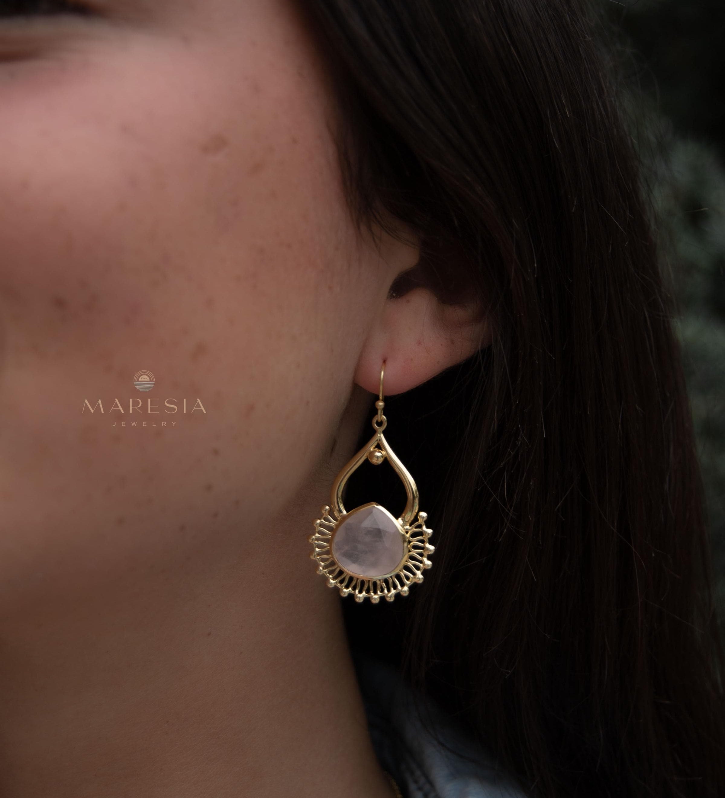 Rose Quartz 18k Gold Plated Earrings ~ Gemstone ~ Dangle Earrings ~ Handmade ~ Jewelry ~ Gift for her ~ ME187