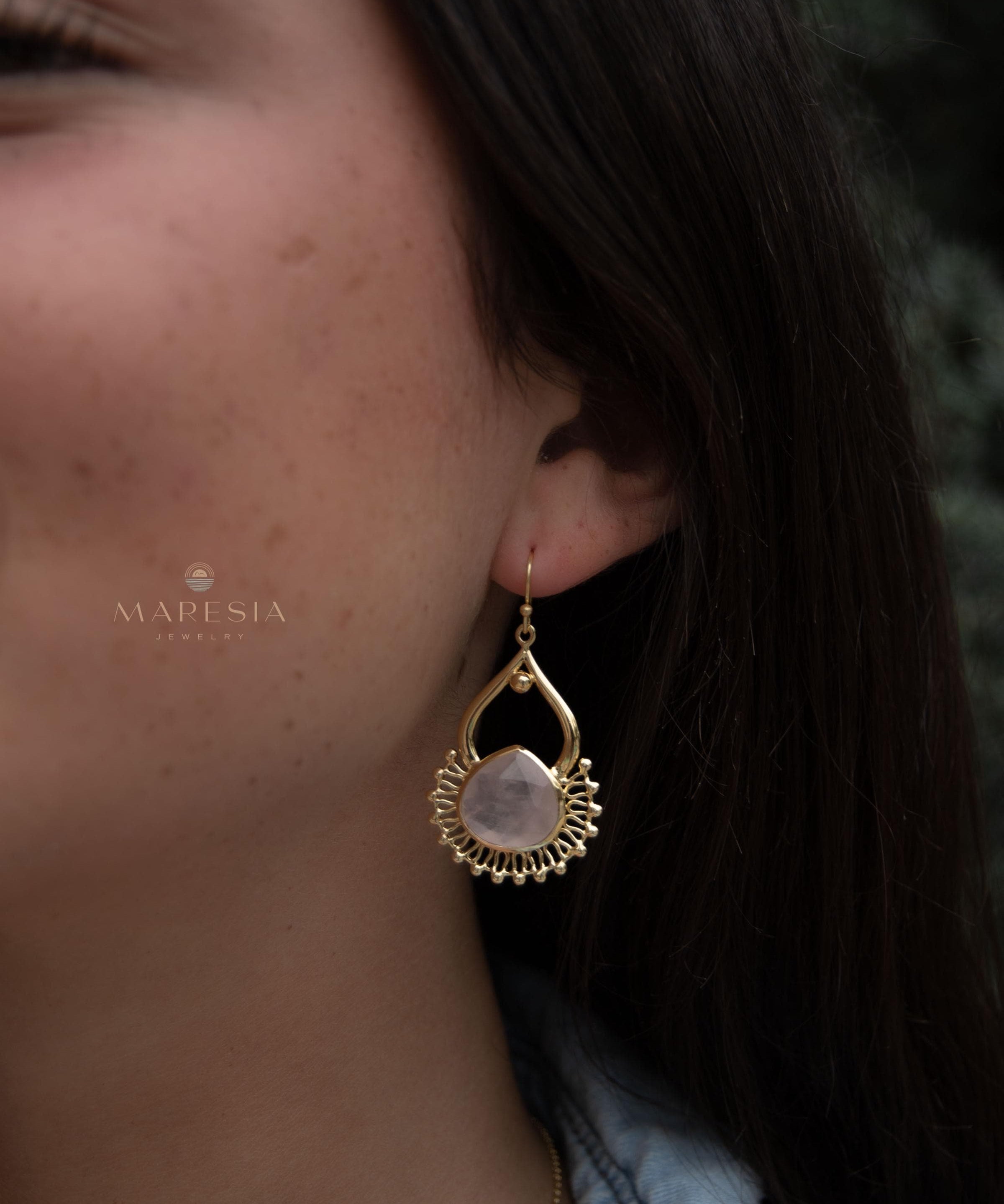 Rose Quartz 18k Gold Plated Earrings ~ Gemstone ~ Dangle Earrings ~ Handmade ~ Jewelry ~ Gift for her ~ ME187