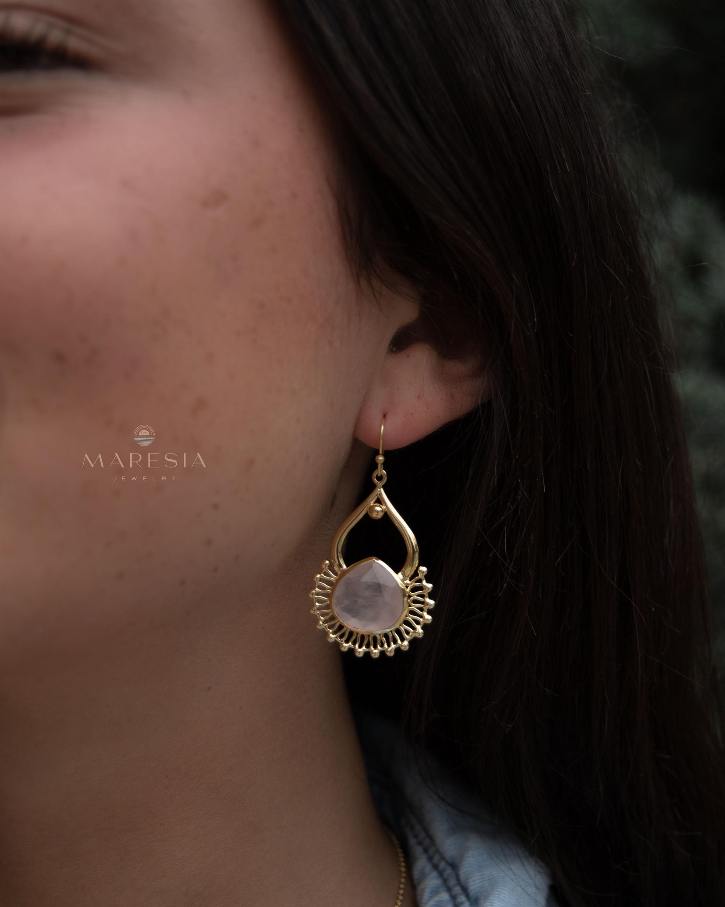 Rose Quartz 18k Gold Plated Earrings ~ Gemstone ~ Dangle Earrings ~ Handmade ~ Jewelry ~ Gift for her ~ ME187