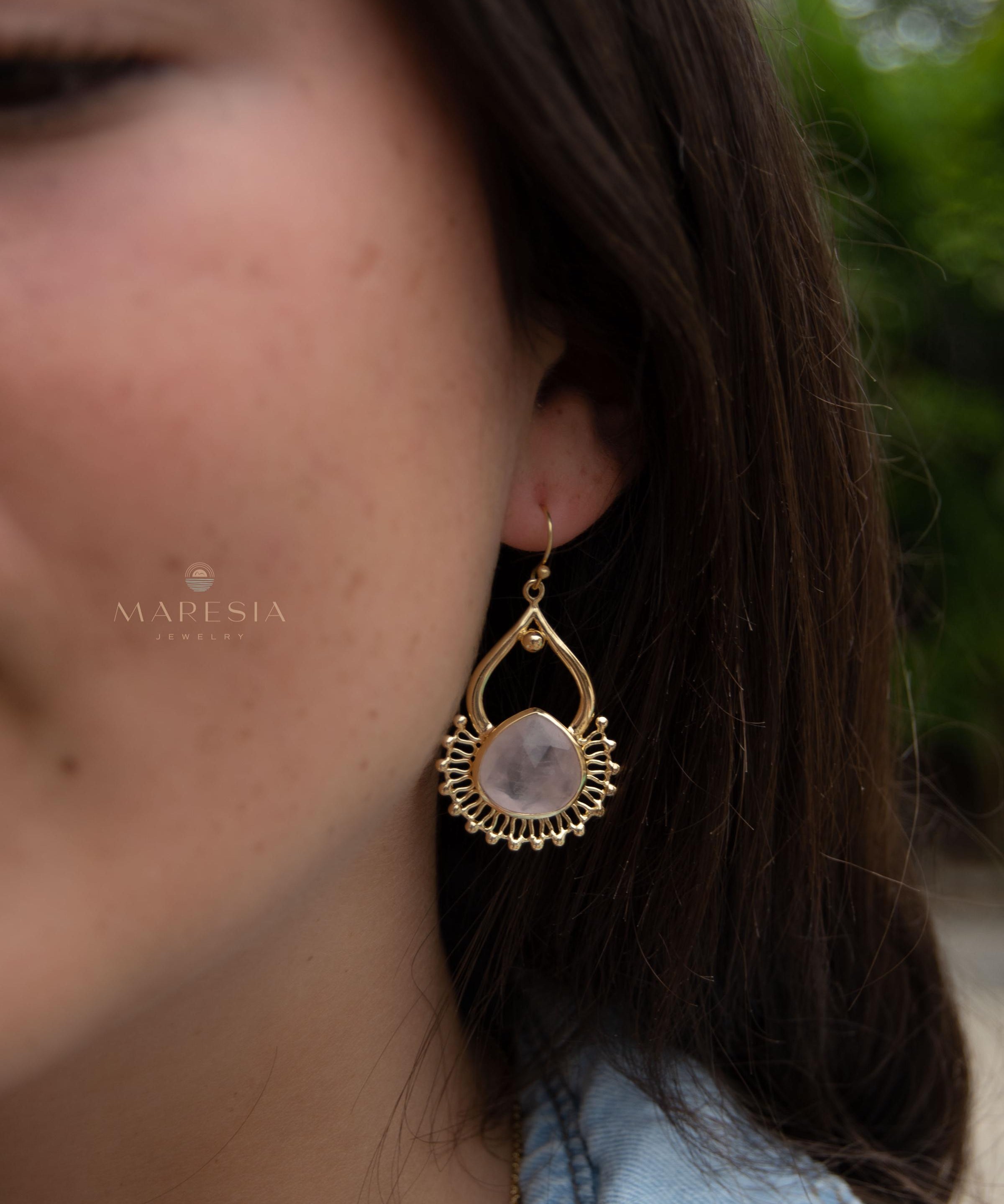 Rose Quartz 18k Gold Plated Earrings ~ Gemstone ~ Dangle Earrings ~ Handmade ~ Jewelry ~ Gift for her ~ ME187