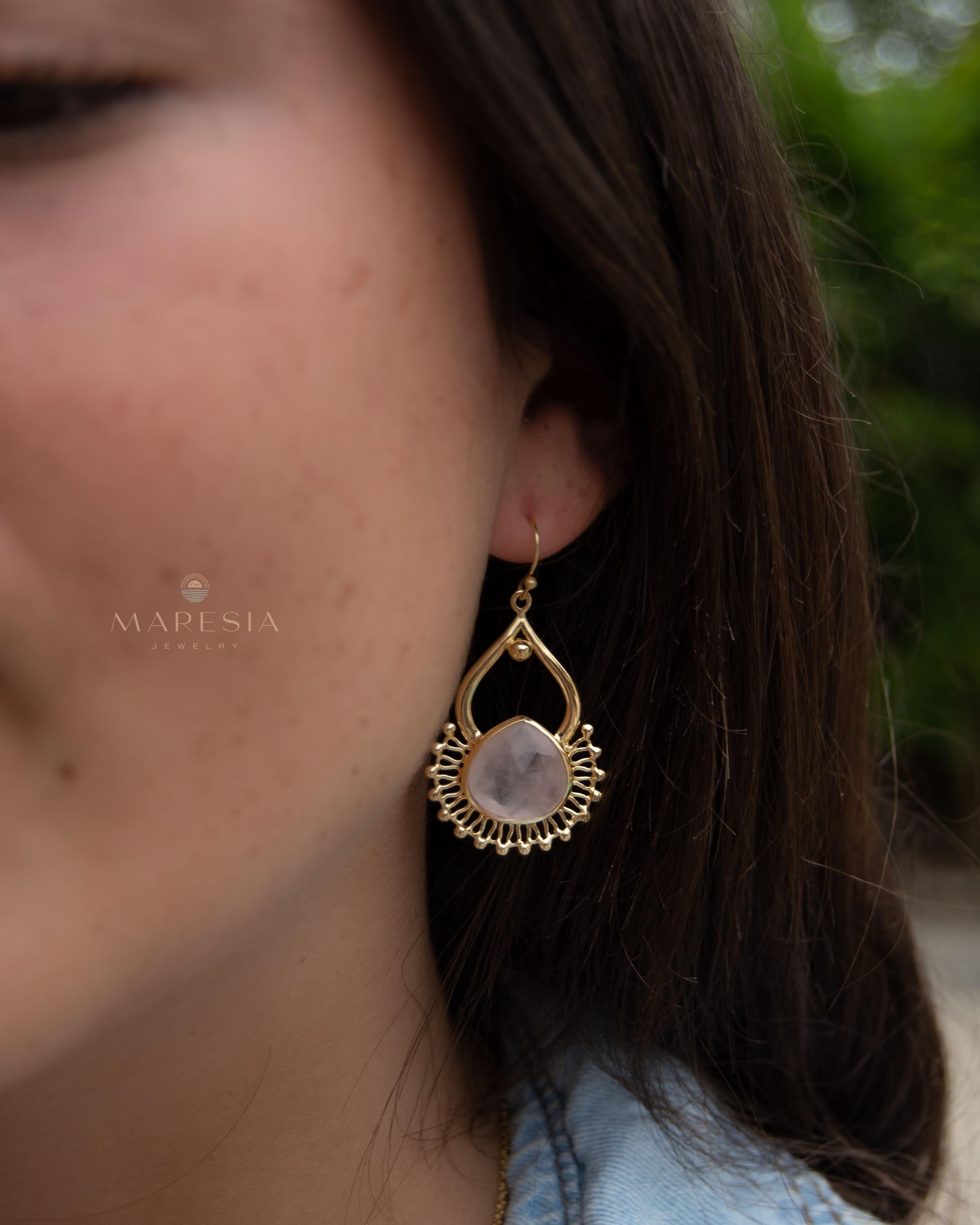 Rose Quartz 18k Gold Plated Earrings ~ Gemstone ~ Dangle Earrings ~ Handmade ~ Jewelry ~ Gift for her ~ ME187