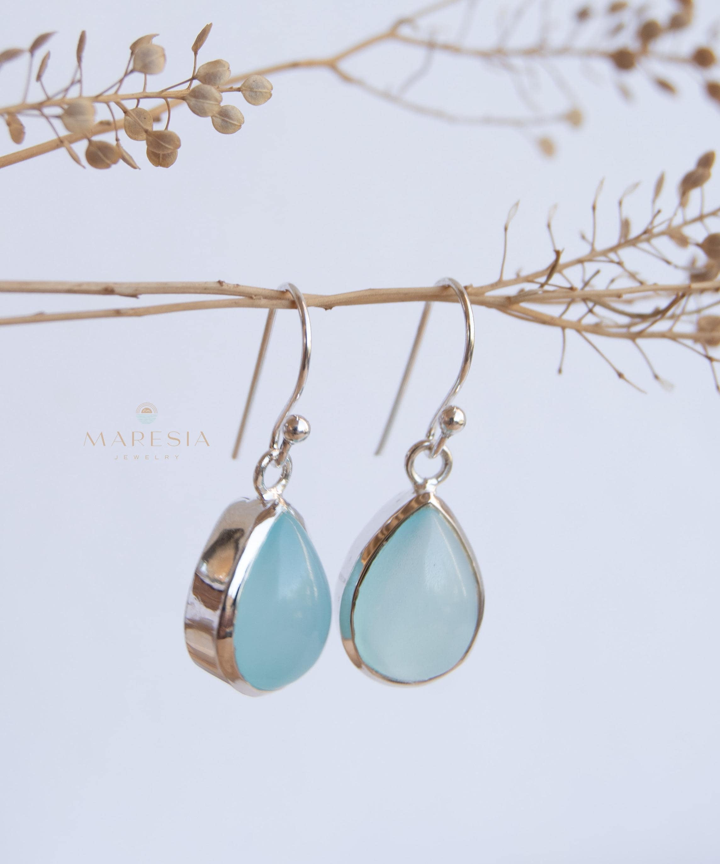 Aqua Chalcedony Earrings~ Sterling Silver 925 ~Dangle Earrings ~Silver Earrings ~Teal Chalcedony ~Tear Drop Gemstone ~ Natural Stone ~ ME007