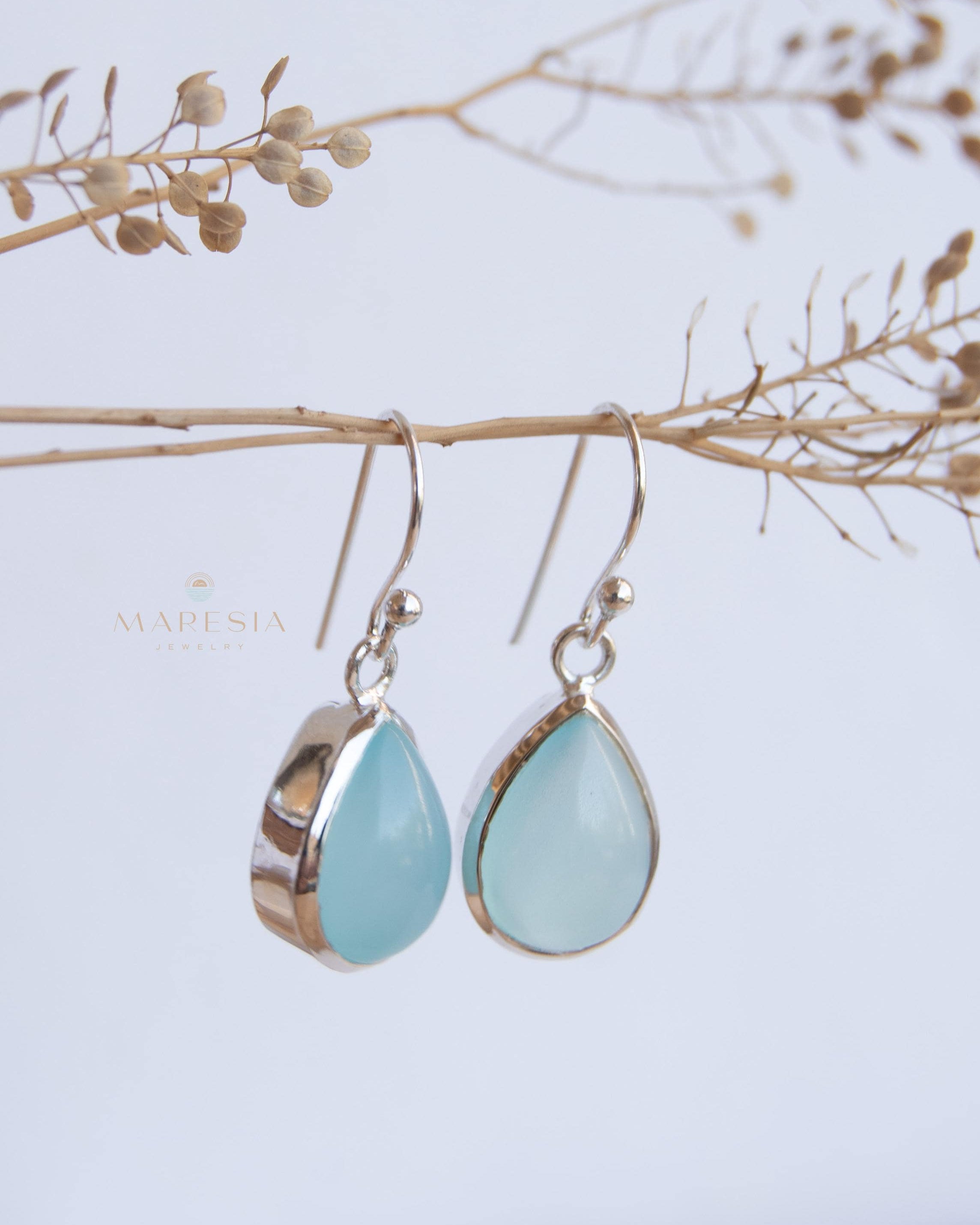 Aqua Chalcedony Earrings~ Sterling Silver 925 ~Dangle Earrings ~Silver Earrings ~Teal Chalcedony ~Tear Drop Gemstone ~ Natural Stone ~ ME007
