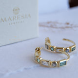 Moonstone, Labradorite & Green tourmaline hydro ~ Hoop Earrings 18k Gold Plated Earrings ~ Gemstone ~ Post ~Boho ~ Handmade~Jewelry ME043