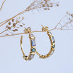 Moonstone, Labradorite & Green tourmaline hydro ~ Hoop Earrings 18k Gold Plated Earrings ~ Gemstone ~ Post ~Boho ~ Handmade~Jewelry ME043